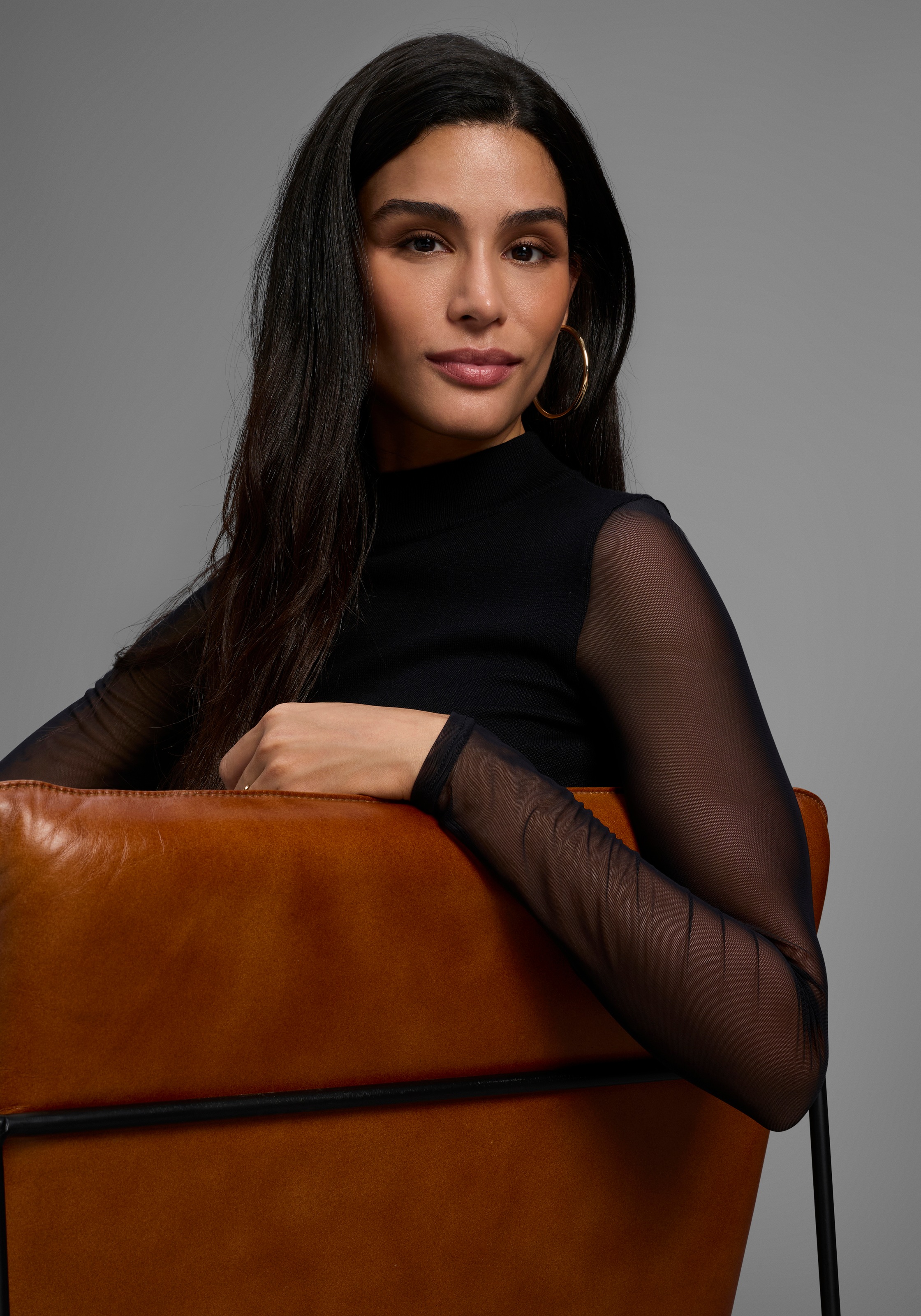 Thumbnail - Laura Scott Stehkragenpullover Feinstrickpullover in enger Passform mit Mesh - NEUE KOLLEKTION