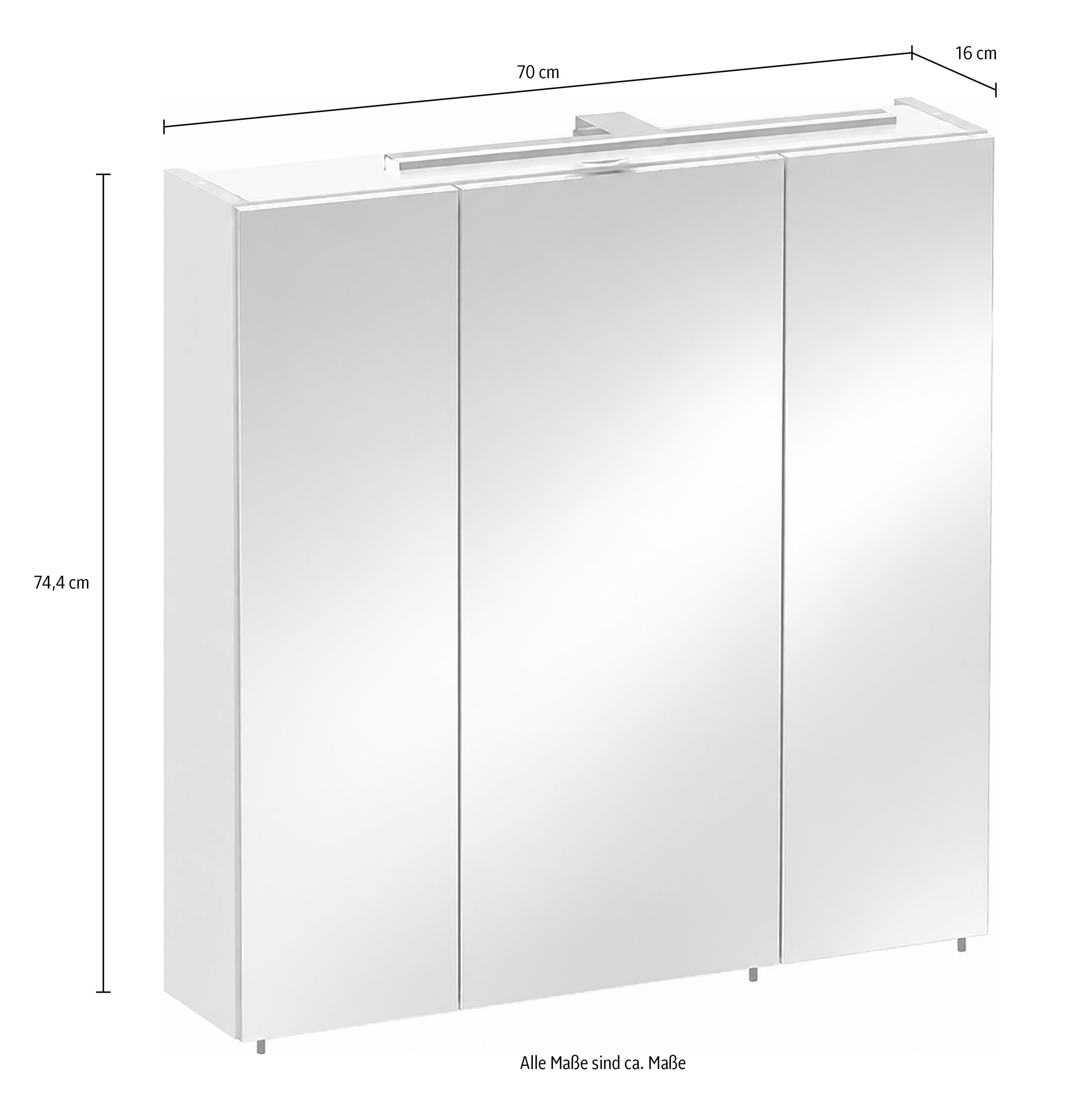 Schildmeyer Spiegelschrank »Saga, inkl. LED-Aufbauleuchte, Breite 70 cm, Made in Germany« 1 Stk. tlg. Rundumblick durch nach innen öffnende Türen, Made in Germany
