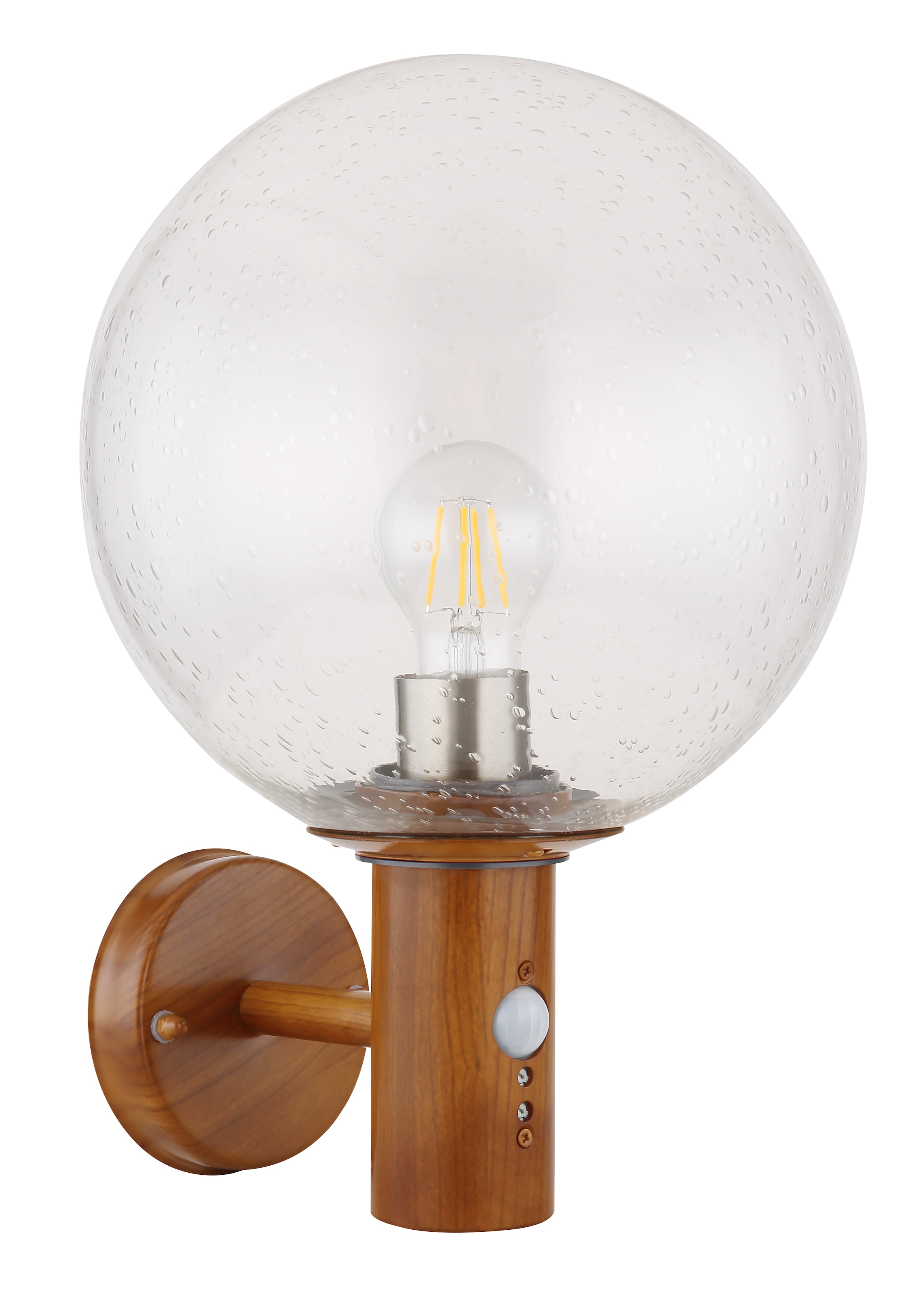 GLOBO LIGHTING Außen-Wandleuchte »OSSY«, Leuchtmittel E27 | ohne Leuchtmittel, Außenlampe/holzoptik/IP44/Terrasse/Wand/Glas/Sensor