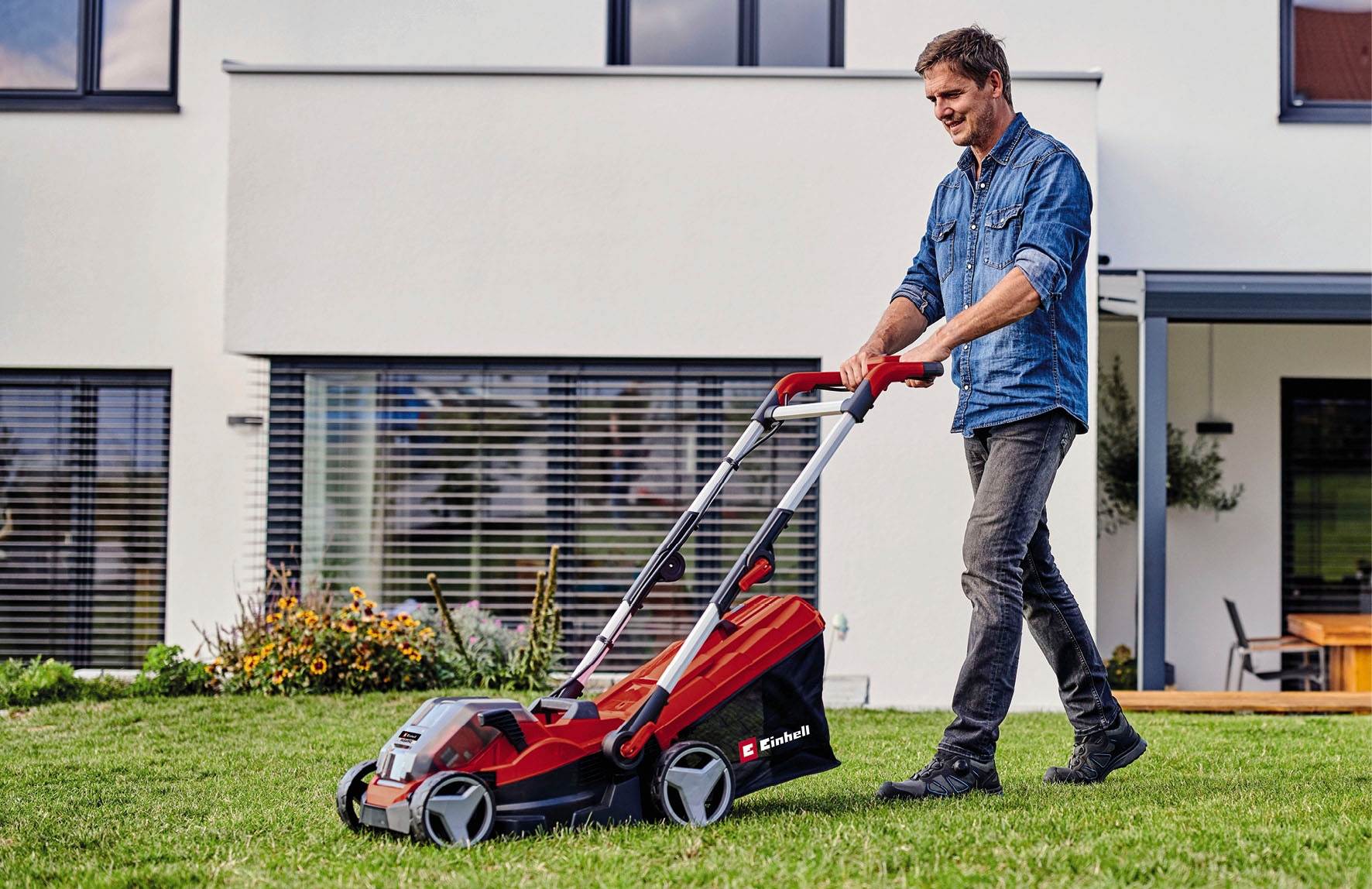 Einhell Akkurasenmäher »Einhell Power X-Change RASARRO 36/34«, mit 2x Akku 18V/3,0Ah und 2x Ladegerät