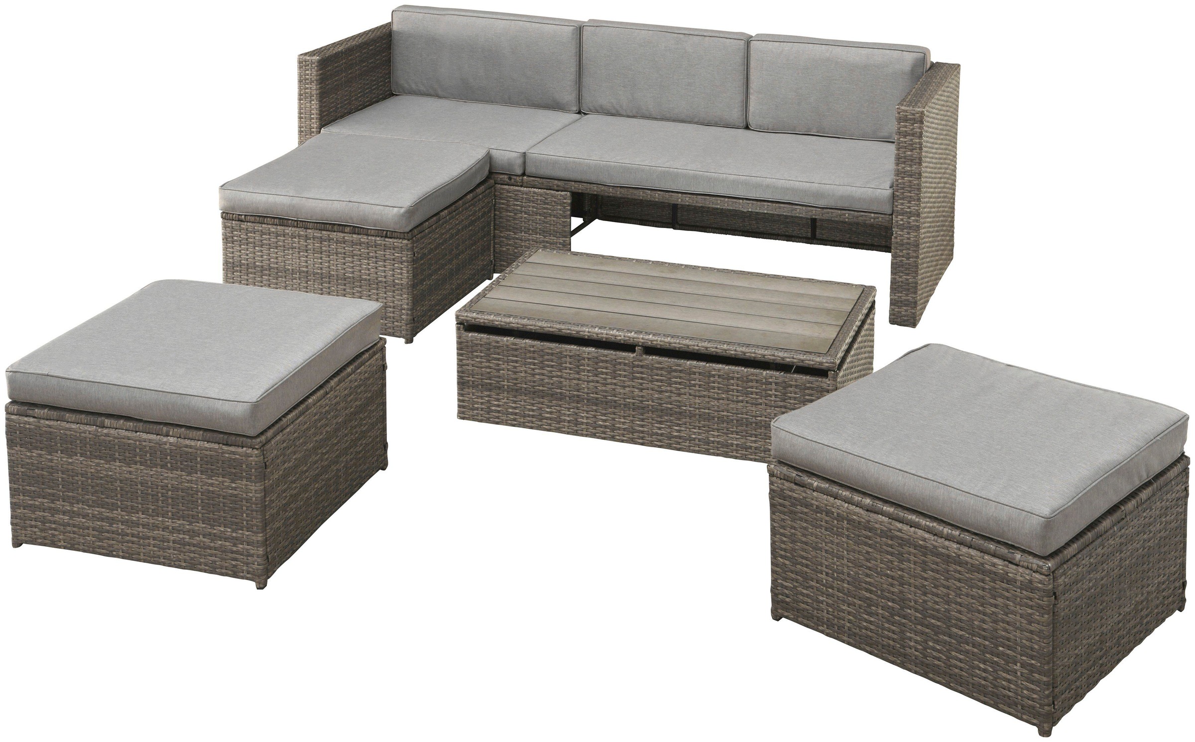 KONIFERA Gartenlounge-Set »Lagos Premium«, (13 tlg.), 3er-Sofa, 3 Hocker, Tisch, Polyrattan