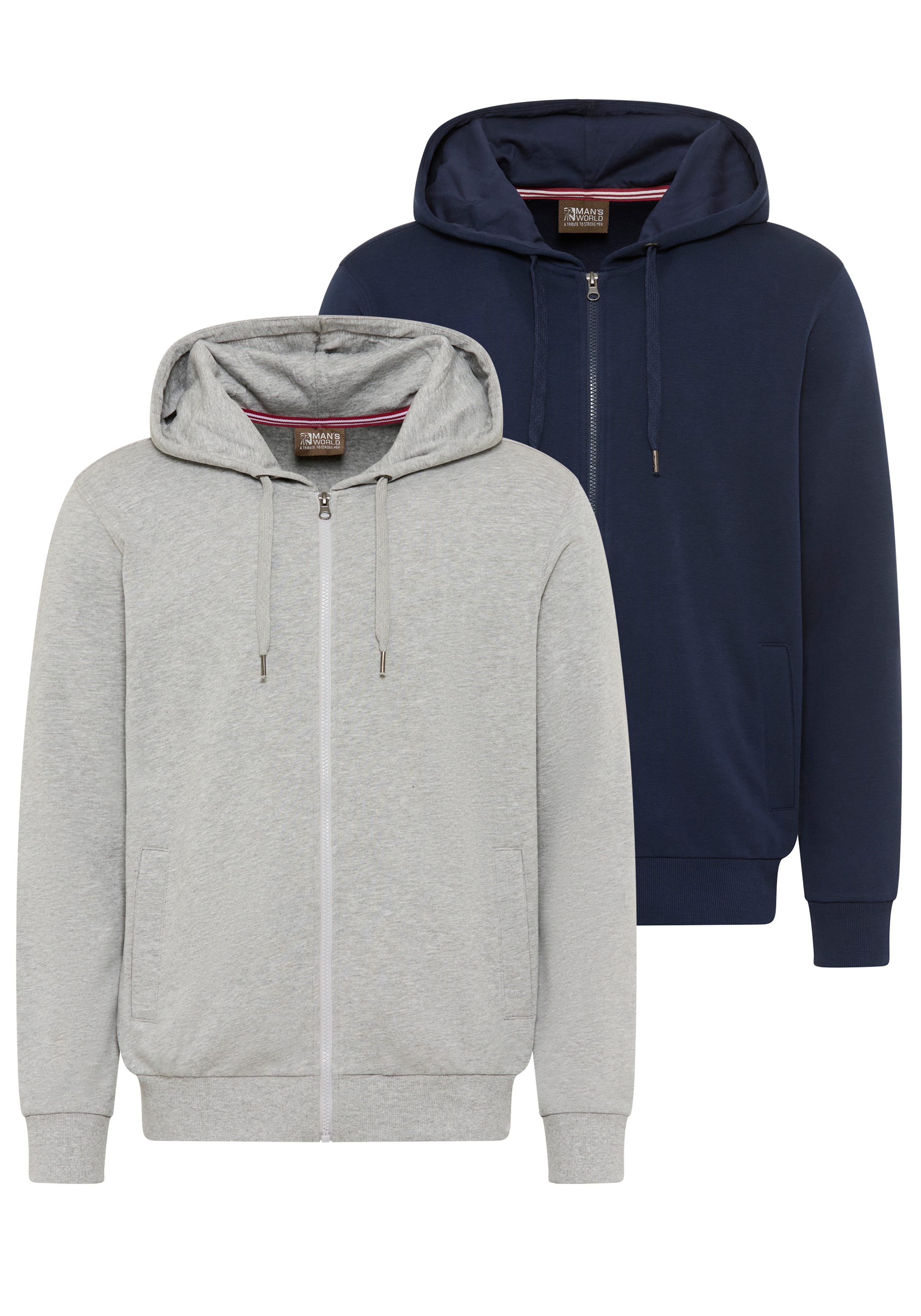 Mans World Sweatjacke Spar-Set, 2 tlg. mit Kapuze und Kordelzug, aus angerauter Sweatware