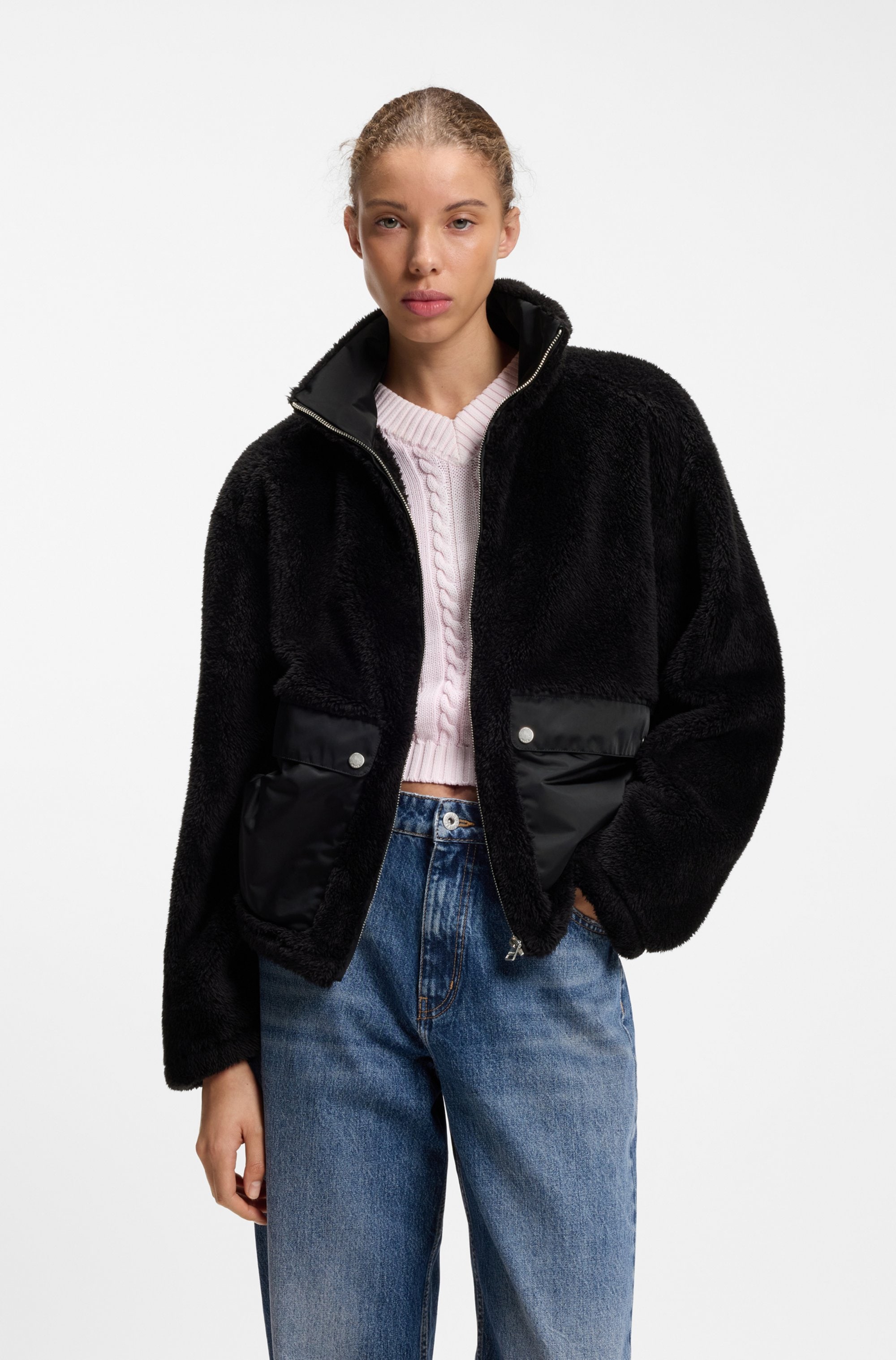 HUGO Fellimitatjacke "Fayla" mit aufgesetzten Taschen, Relaxed Fit