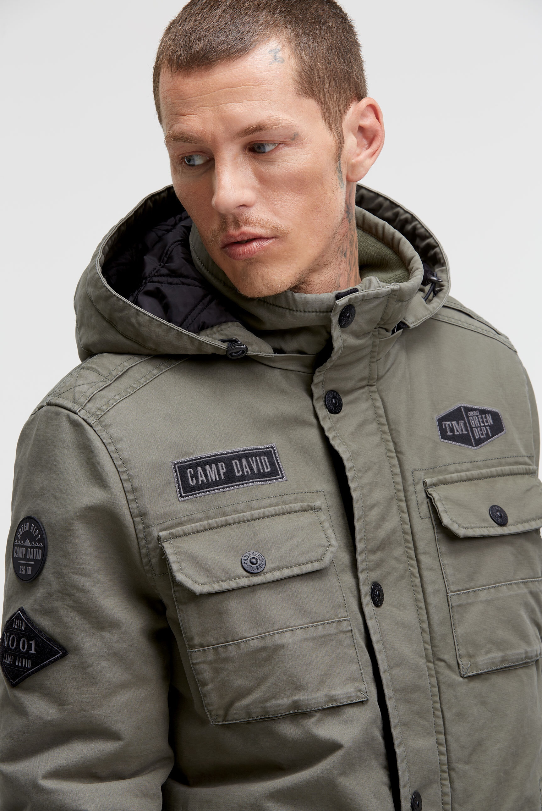 CAMP DAVID Fieldjacket mit Kapuze mit Tunnelband in der Taille