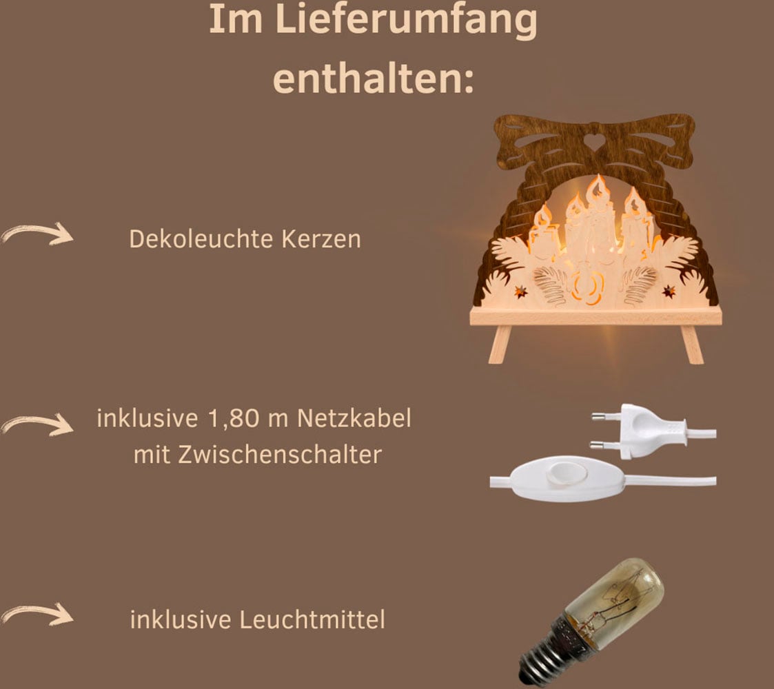 Weigla Lichterbogen »Kerzen, Dekolampe, NATUR-BRAUN,«, Erzgebirge garantiert, Weihnachtsdeko Innen, Weihnachtsbeleuchtung