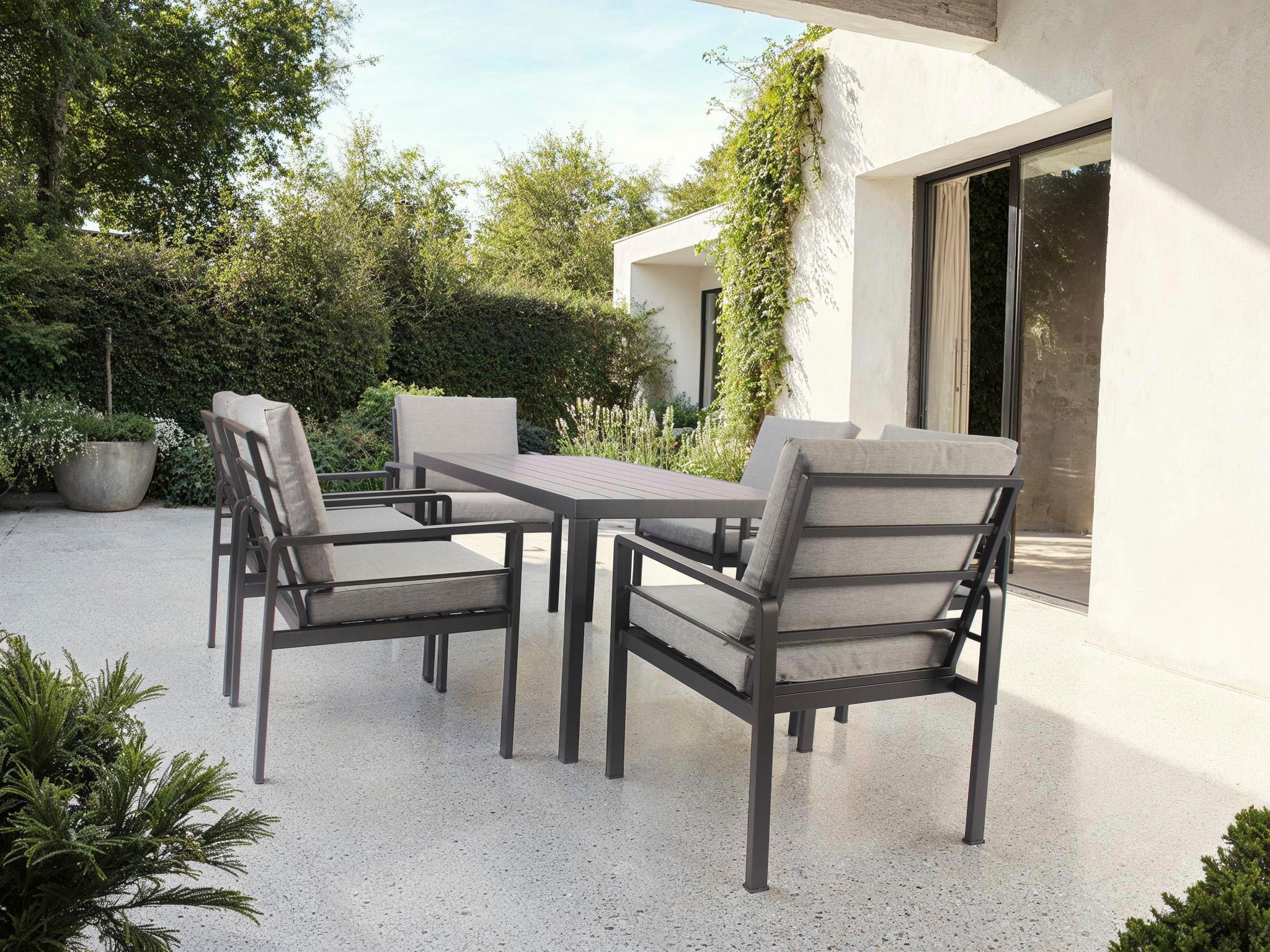 KONIFERA Garten-Essgruppe »»New Jersey««, (Set, 19 tlg., 6 Sessel, Tisch 80x160x71 cm, inkl. Auflagen), Aluminium/Polyrattan