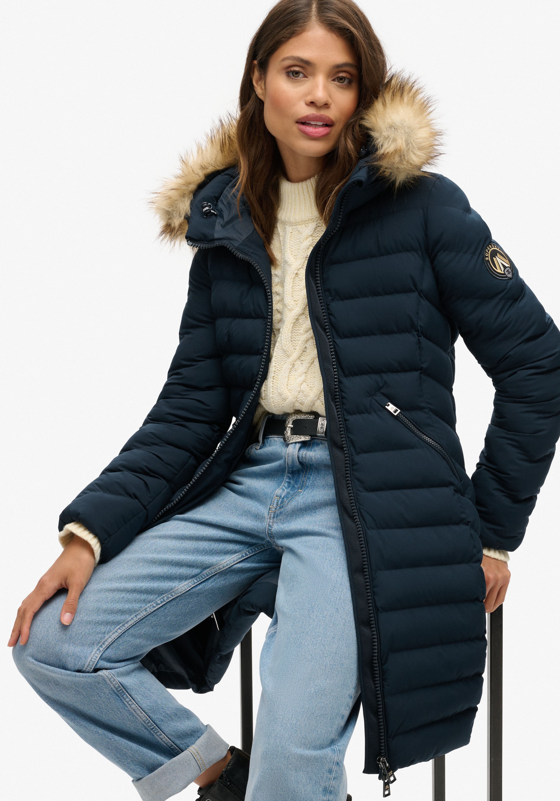 Superdry Steppjacke "FUJI FAUX FUR HOOD MID LENGTH", mit Kapuze günstig online kaufen