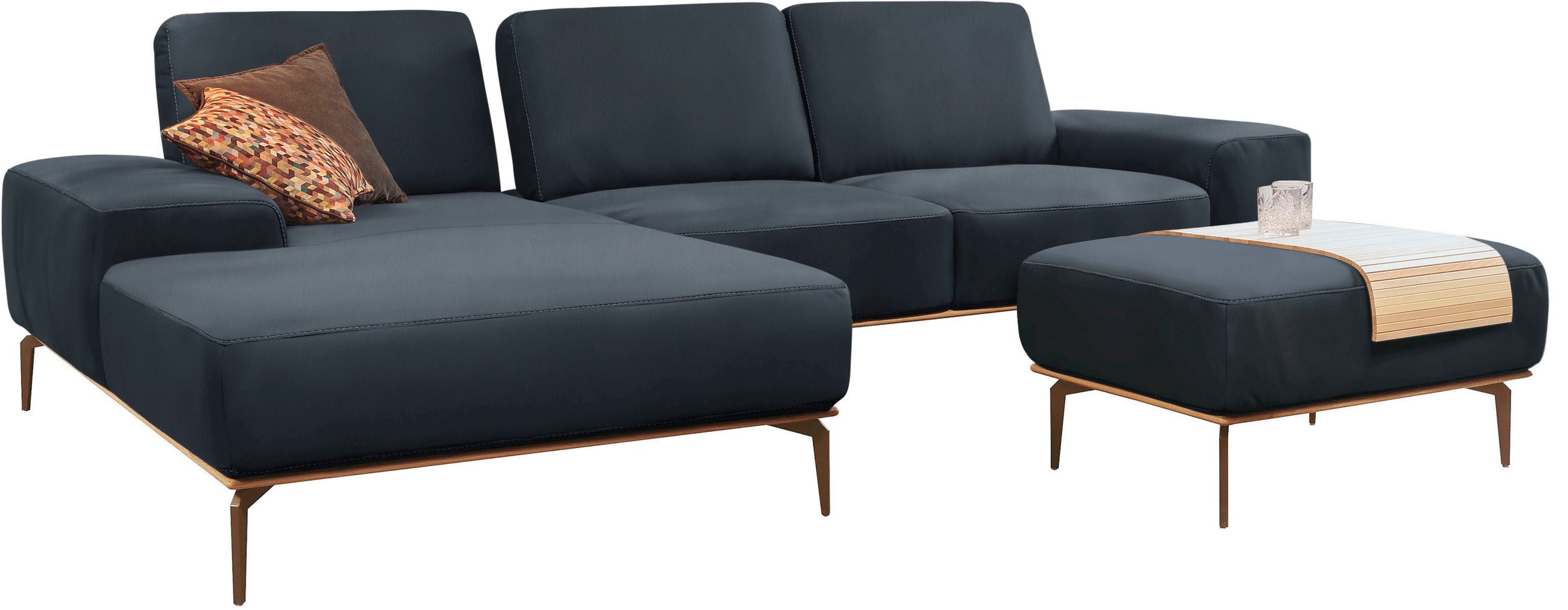 Polsterhocker W.SCHILLIG "run", blau (blau z73), B:75cm H:46cm T:60cm, Longlife Xtra-Leder Z73: Naturwalkleder der Luxusklasse aus den erlesensten Rohhäuten. Hautstärke 1, 1 – 1, 3 mm;ROHLEDER Chenille-Flachgewebe Q2 W77 (68% Polyacryl, 32% Polyester);Sto 8