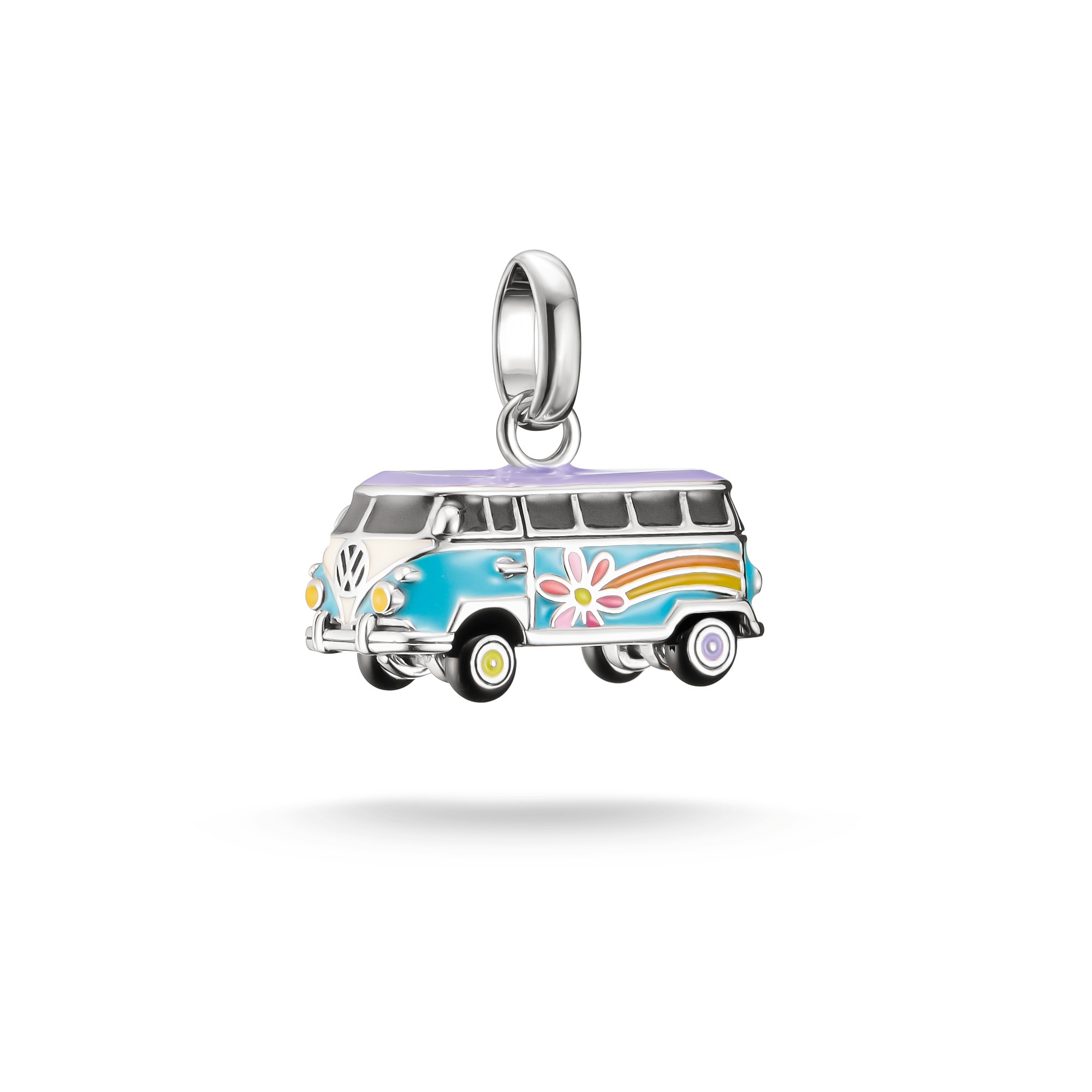 Charm-Einhänger THOMAS SABO "Charm Volkswagen Hippie-Bus - Connect", silberfarben, weiß, grau, schwarz, pink, rot, türkis, gelb, orange, mint, hellgrün, violett, Charms, Damen, Silber 925 (recycelt), Emaille