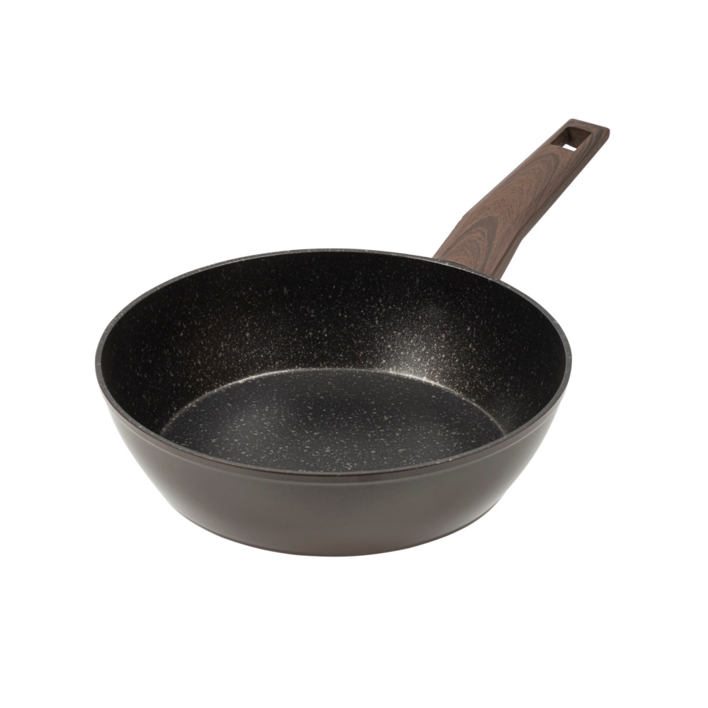 RESTO Kitchenware Bratpfanne »Carina, tiefe Schmorpfanne mit holzähnlichem Soft-Touch-Griff«, Aluminium, (1 tlg.), mit Marmor-Antihaftbeschichtung, 4-lagig, für alle Herdarten geeignet