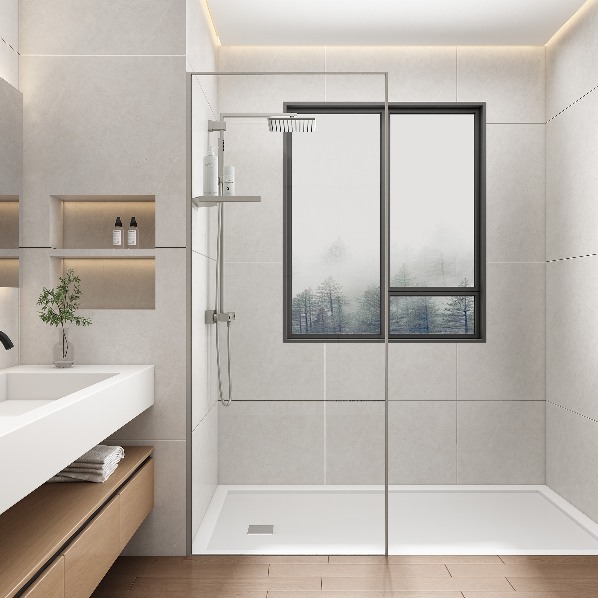 welltime Walk-in-Dusche »Frame Plus« Rundumrahmen aus hochwertigem Aluminium, Eckregal zur Stabilisierung