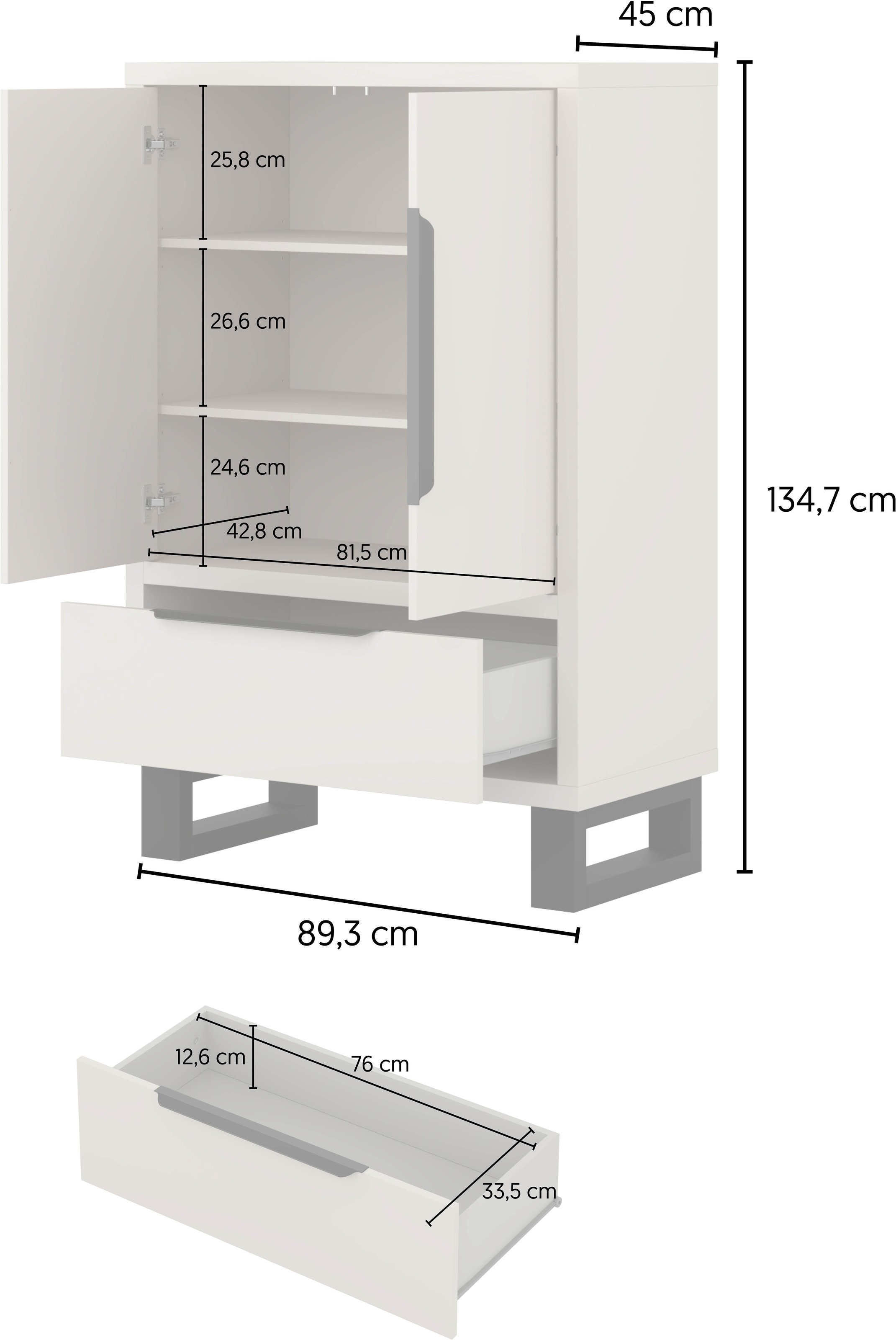 Home affaire Drehtürenschrank »Bronne,Breite 89,5 cm, Mehrzweckschrank, Universalschrank, Garderobe« Kleiderschrank, 1 Schublade, Metallgriffe, Garderobe