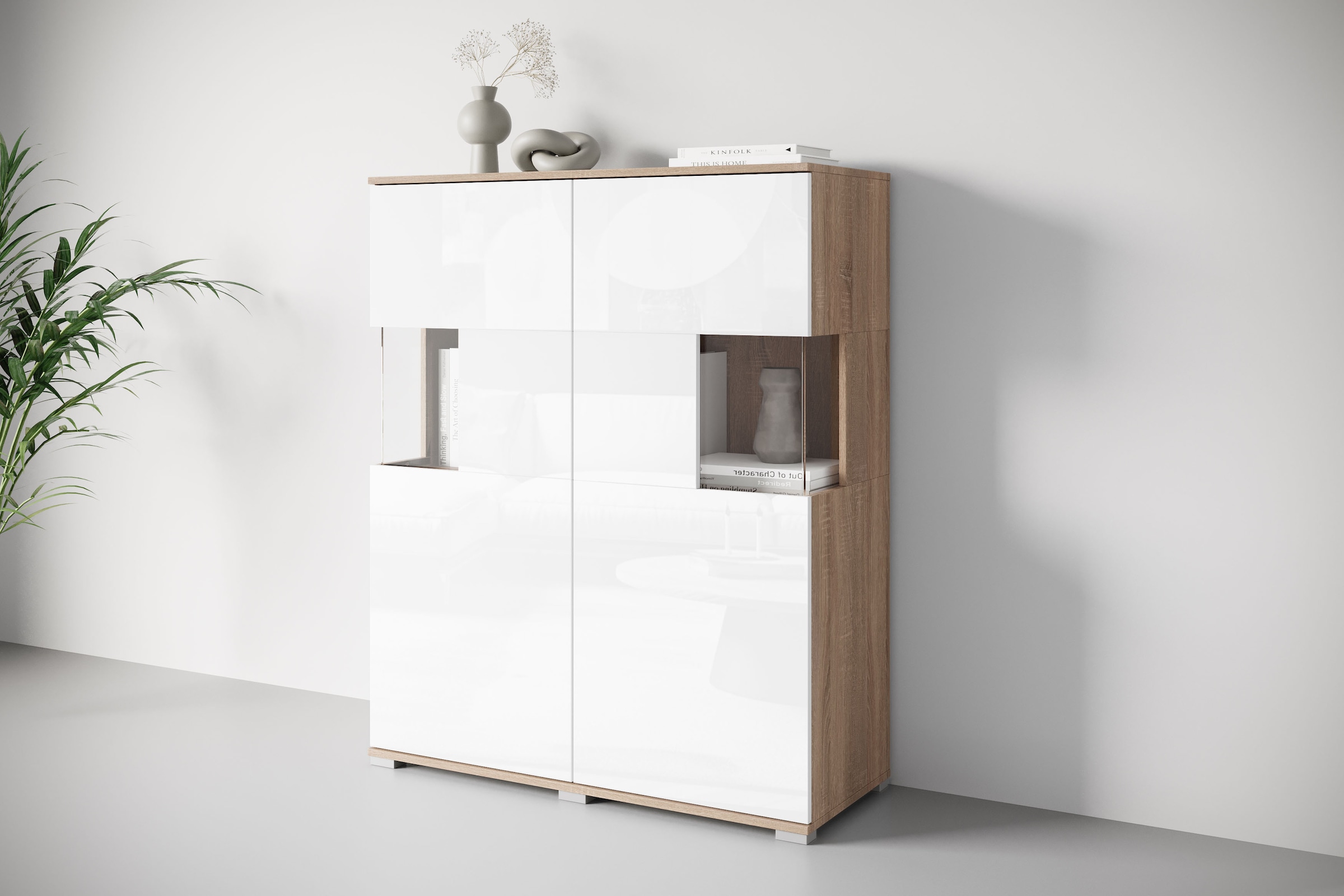 INOSIGN Highboard »Kenia«, (1 St.), Modernes Highboard mit Glastüren, Breite 100 cm