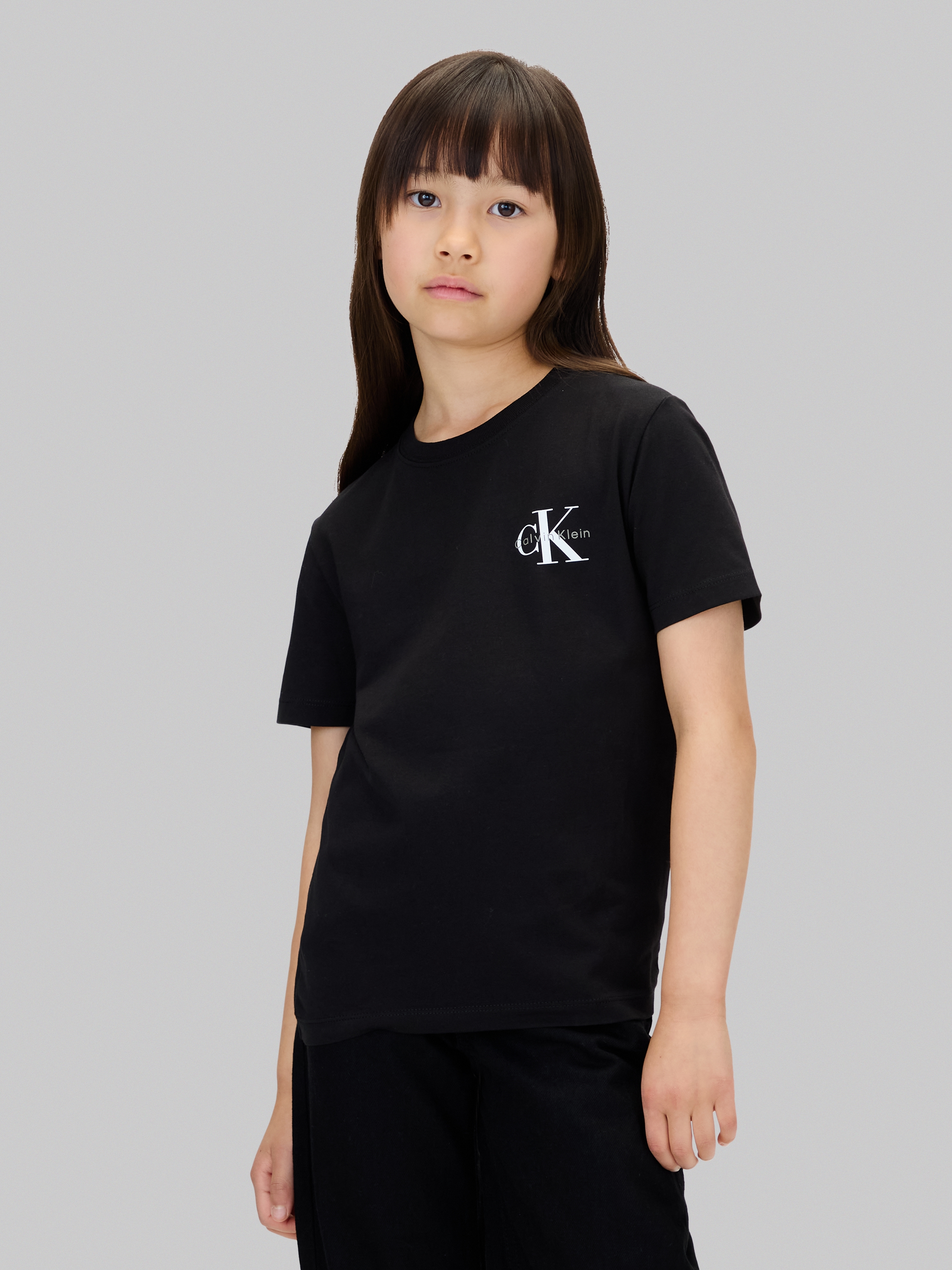 T-Shirt CALVIN KLEIN JEANS, Mädchen, Gr. 12 (152), ck schwarz, Single Jersey, Obermaterial: 100% Baumwolle, unifarben, regular fit normal, Rundhals, Shirts T-Shirt, für Kinder bis 16 Jahre, regular fit, Rundhalsausschnitt
