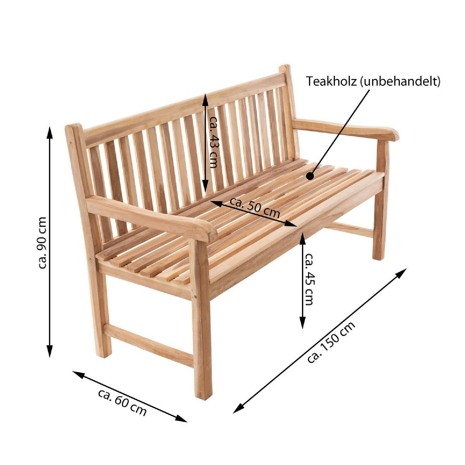 VCM Gartenstuhl »3er Sitzbank Gartenbank Landhausstil Teak Holz« () 1 Stk.