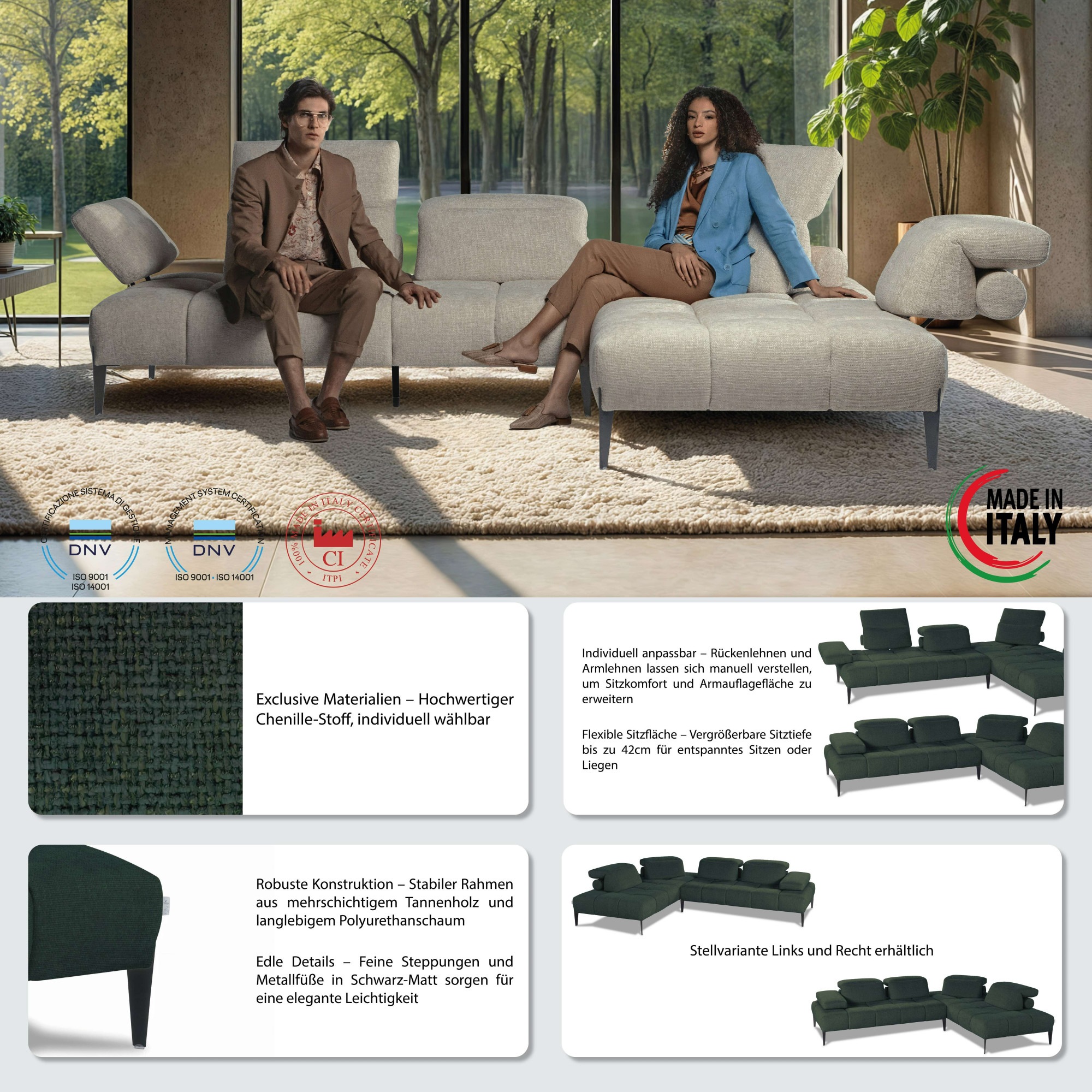 Thumbnail - CALIA ITALIA Ecksofa "Skyline, Made in Italy, Design-Sofa, L-Form, mit Sitztiefenverstellung" verstellbare Armlehne und ...