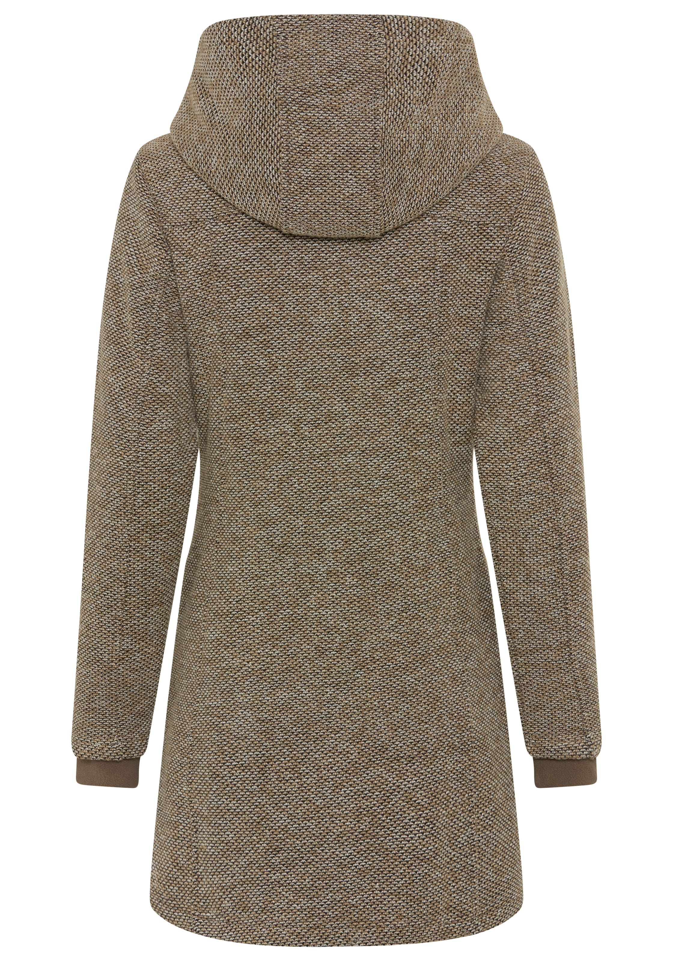 Polarino Strickmantel atmungsaktiv und wärmeisolierend. Strickoptik außen, Fleece innen.