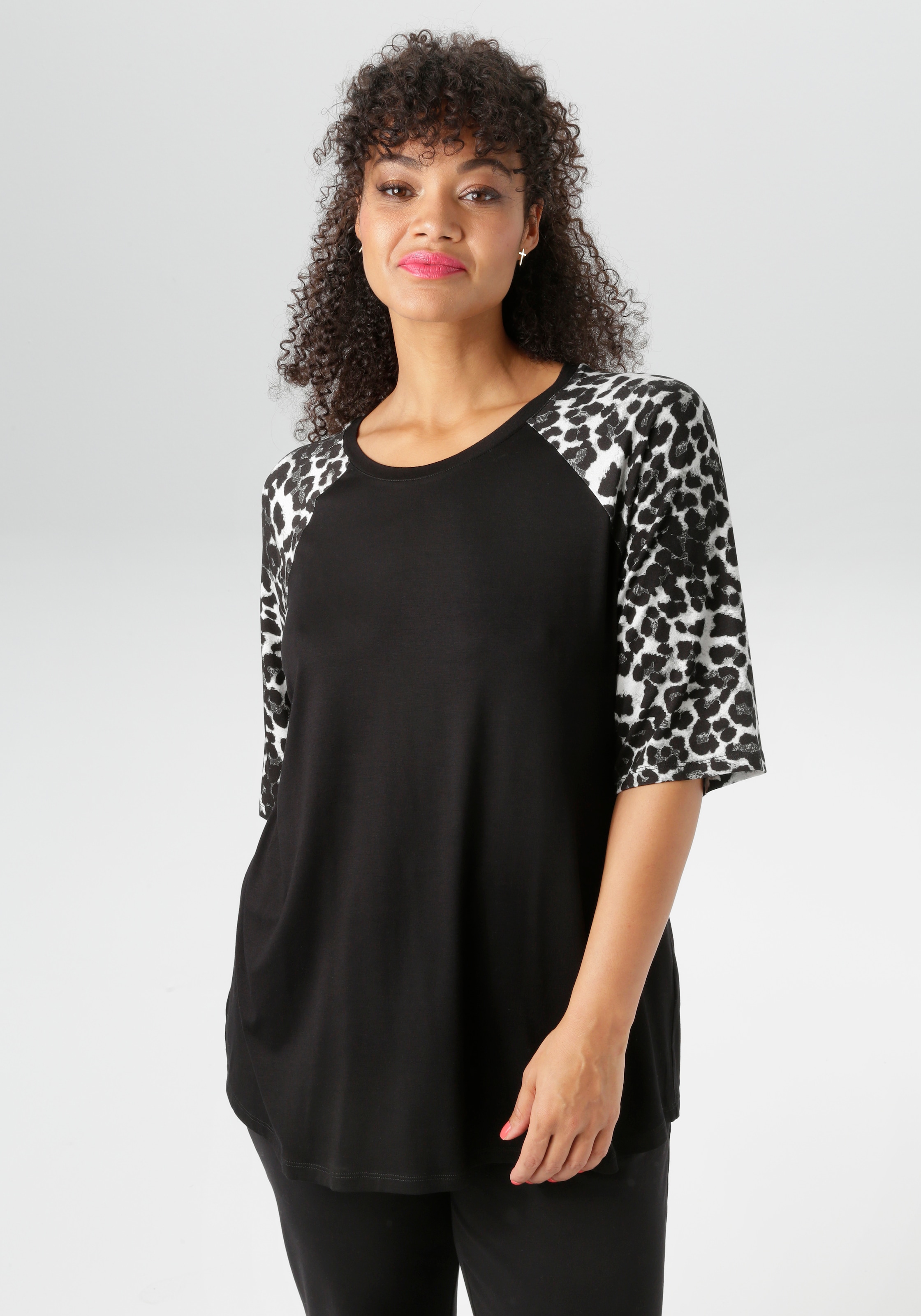Aniston PLUS T-Shirt, mit 3/4 langen Raglanärmel in Leoprint - NEUE KOLLEKT günstig online kaufen