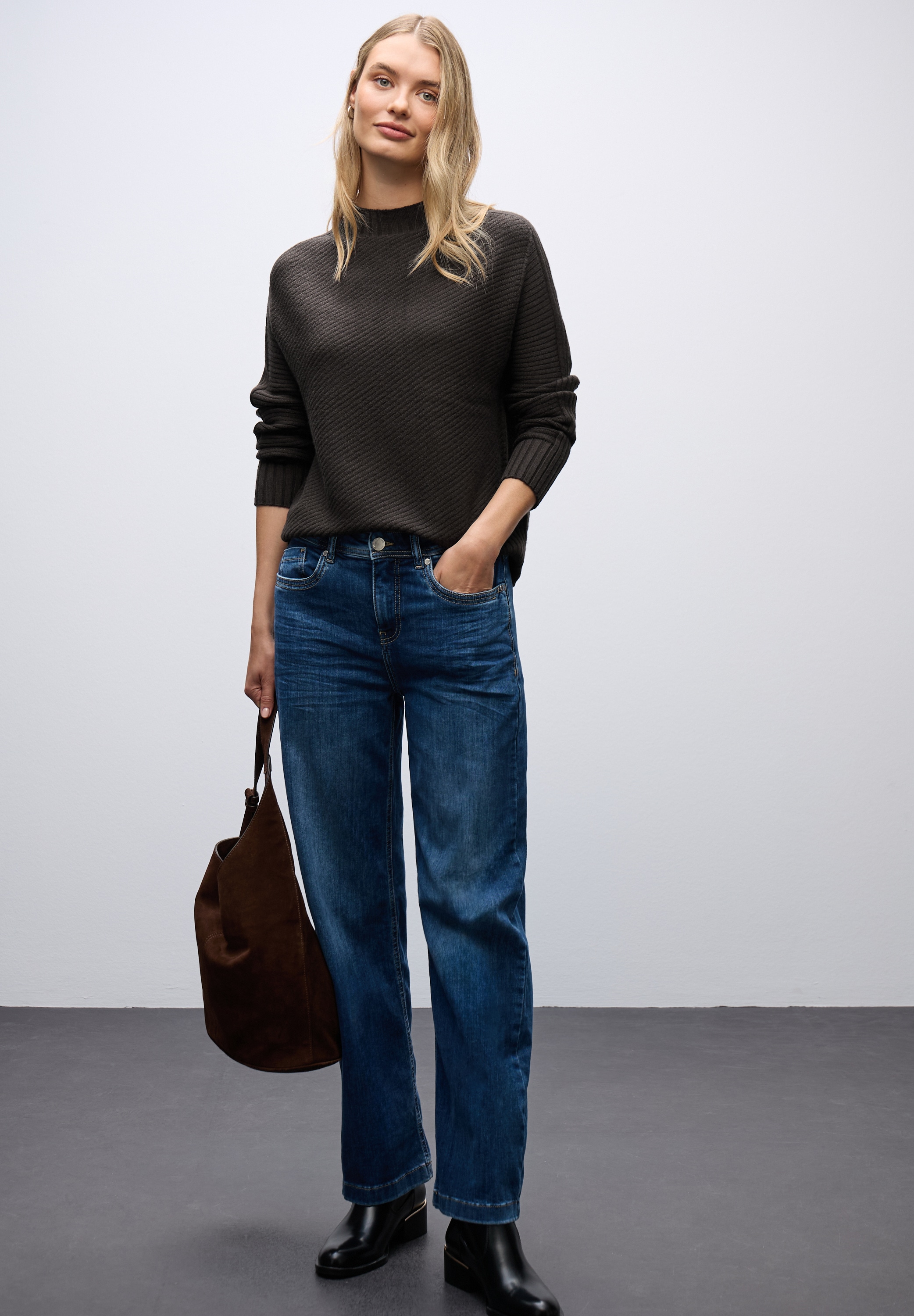 STREET ONE Strickpullover mit Struktur und Stehkragen/Turtleneck