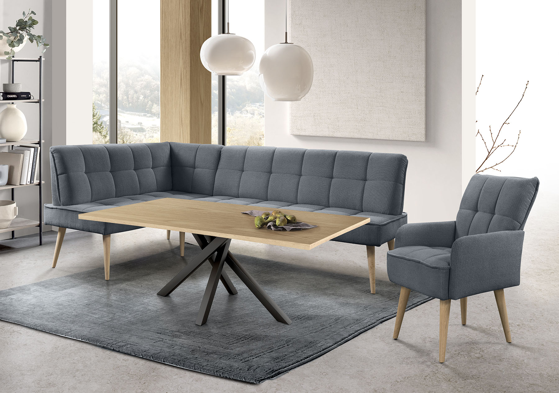 exxpo - sofa fashion Eckbank "Latte" moderne Sitz- und Rückensteppung, bequem und elegant, hoher Holzfuß