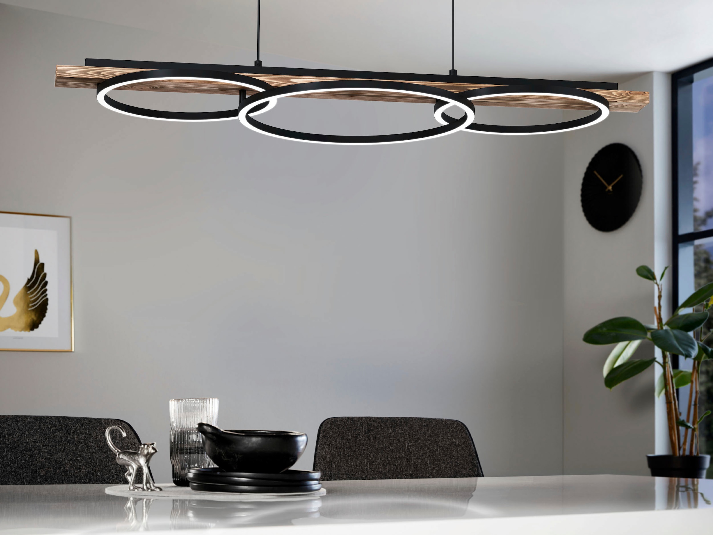 EGLO Hängeleuchte »BOYAL« in schwarz und rustikal aus Stahl, Holz, inkl. LED  fest integriert - 2 x 12,5 Watt und 1 x 15,5 Watt, warmweiß | BAUR