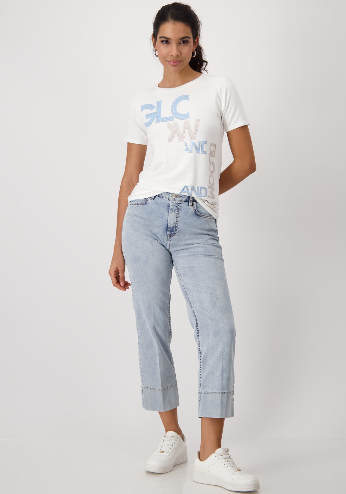 Monari Rundhalsshirt, mit Buchstabendruck und Glitzersteinchen