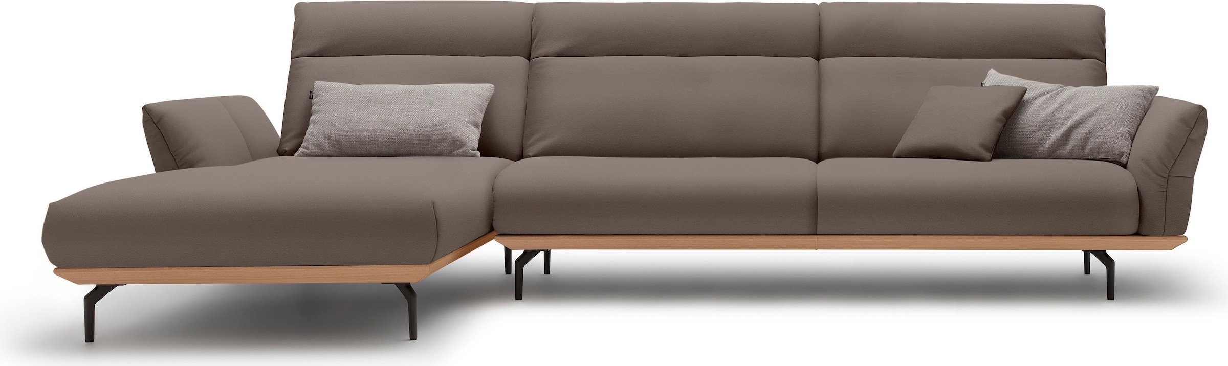 Creation BY ROLF BENZ Ecksofa "CR.460, Design-Sofa der Extraklasse, verstellbare Rückenlehne, L-Form" Sockel in Eiche, Winkelfüße in Umbragrau, Breite 338 cm