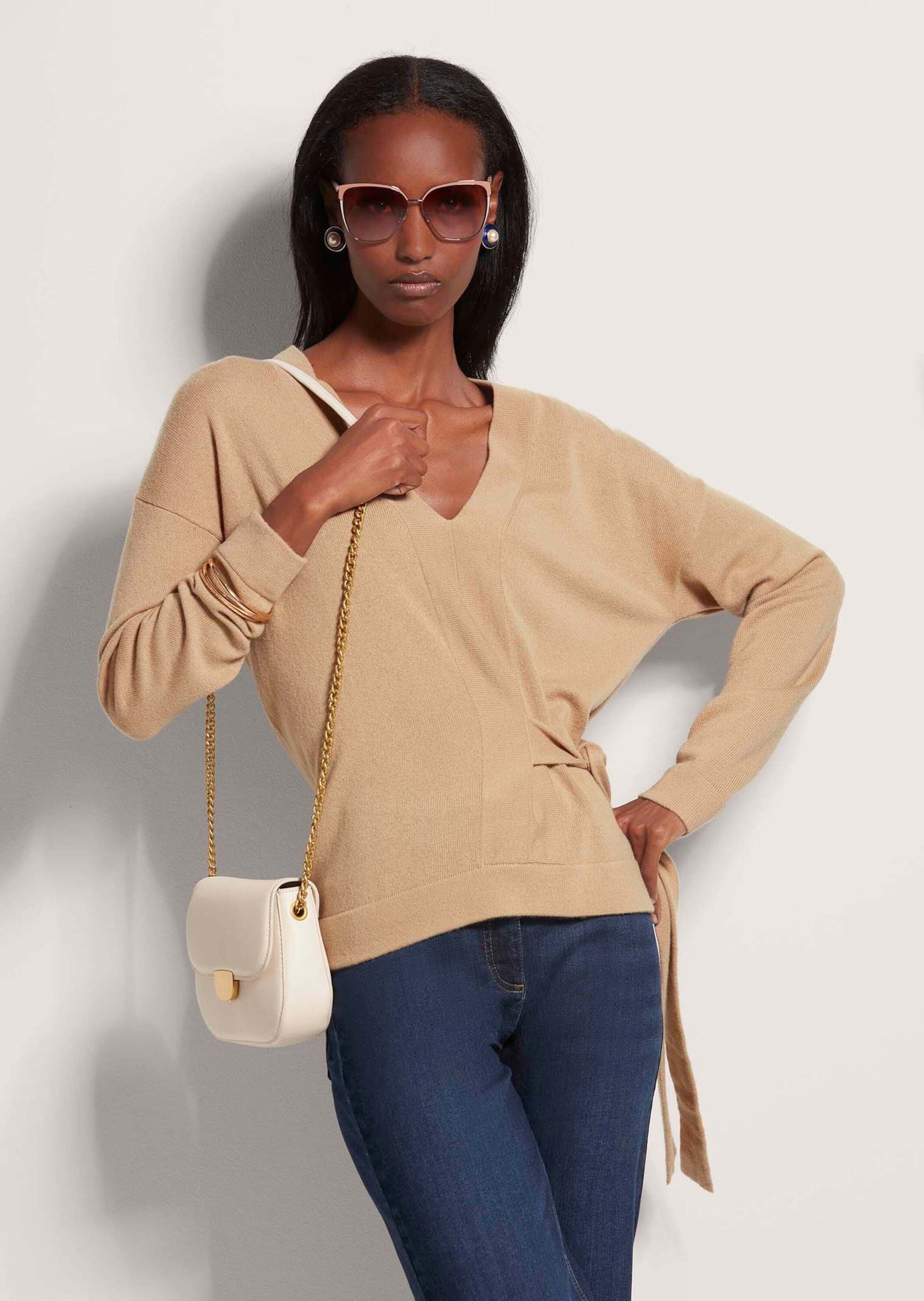 MADELEINE Longpullover »Pullover V-Pullover mit Bindeband«