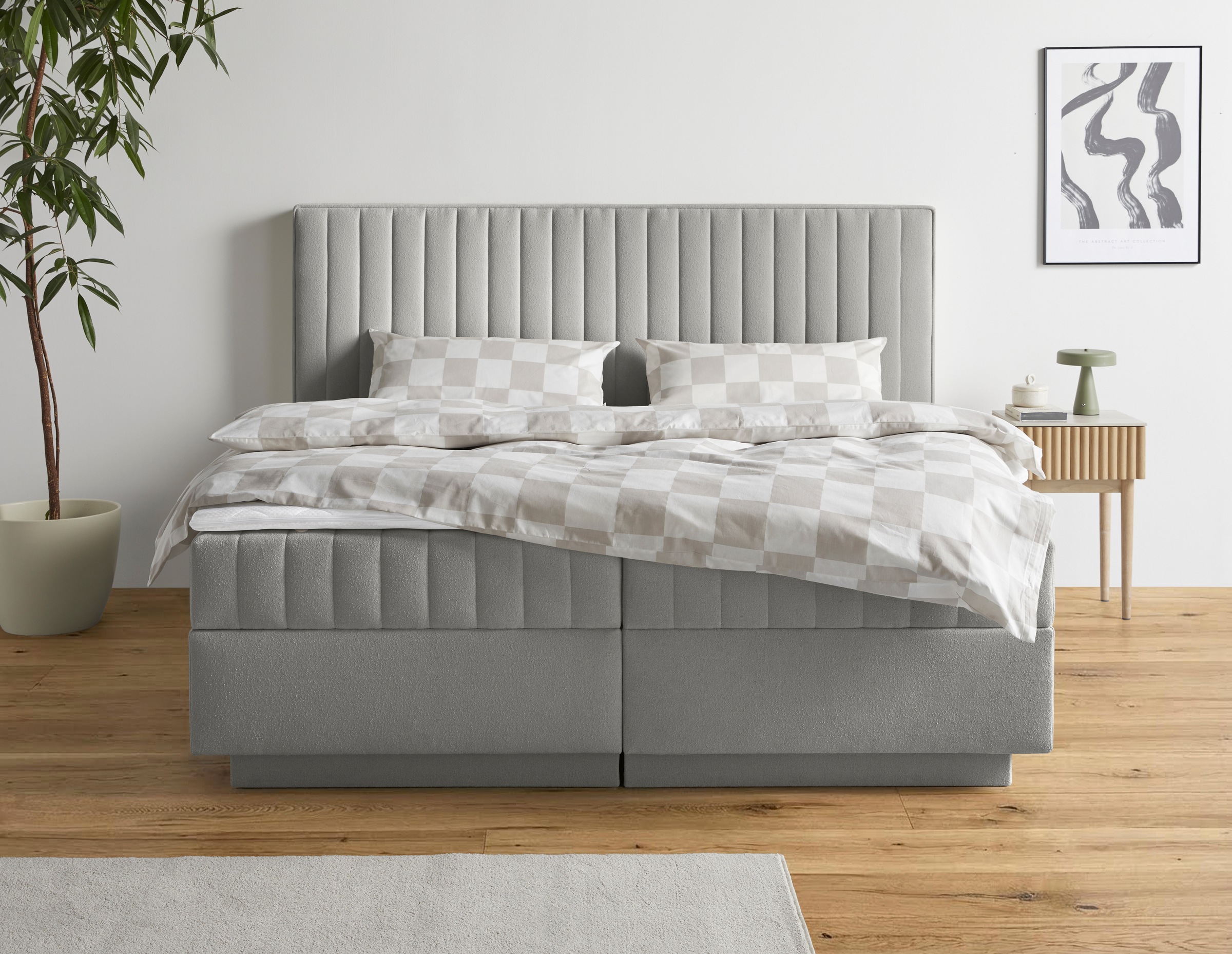 Boxbett HOMSY BY ANA JOHNSON "Moonio inkl. Bettkasten", grau, B:187cm L:214cm, Komplettbetten, erhältlich in verschiedenen Breiten und Härtegraden 5