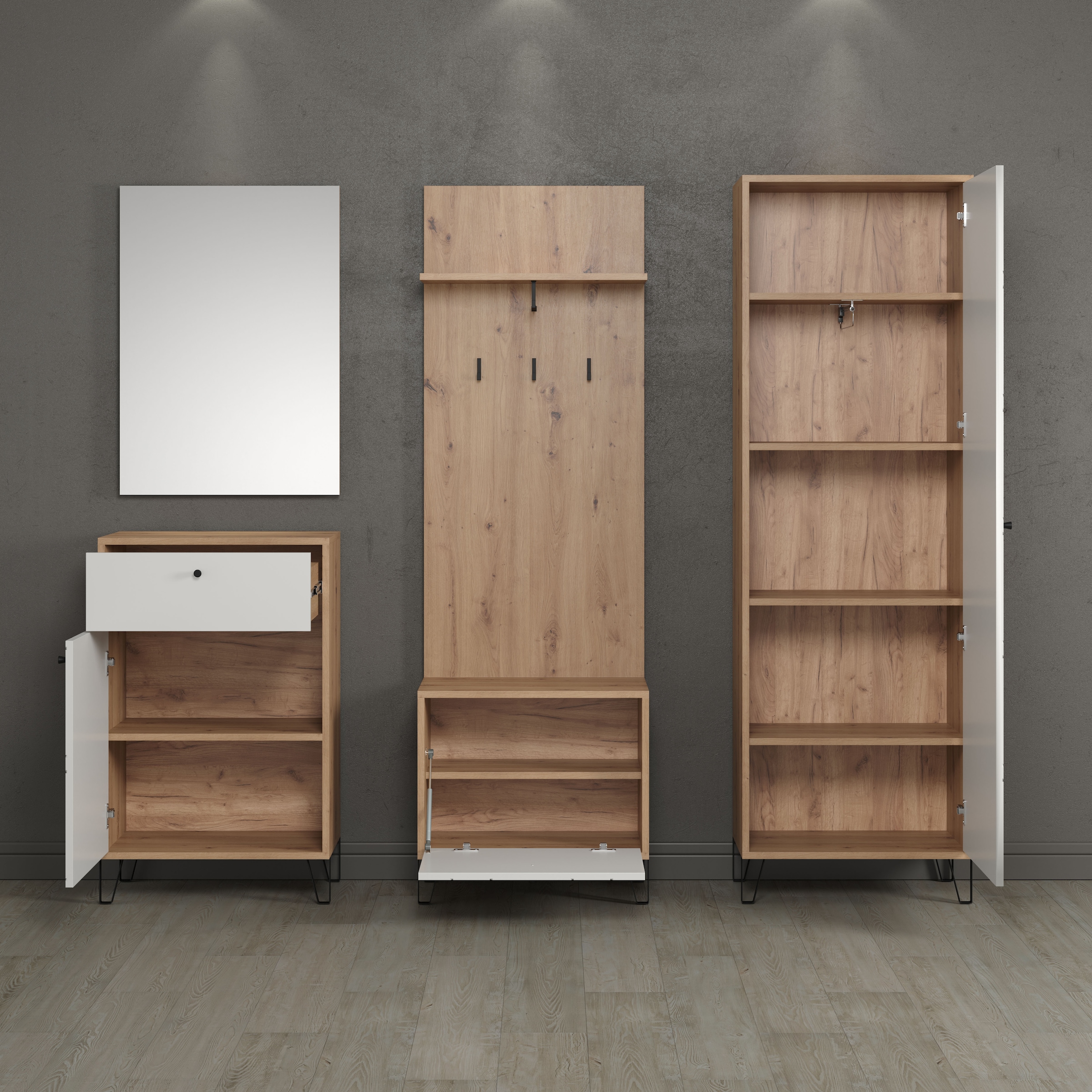 Places of Style Garderobenpaneel »Tarragona«, (1 St.), Wandgarderobe mit praktischer Ablage und 3 Haken - 63/30/139 cm