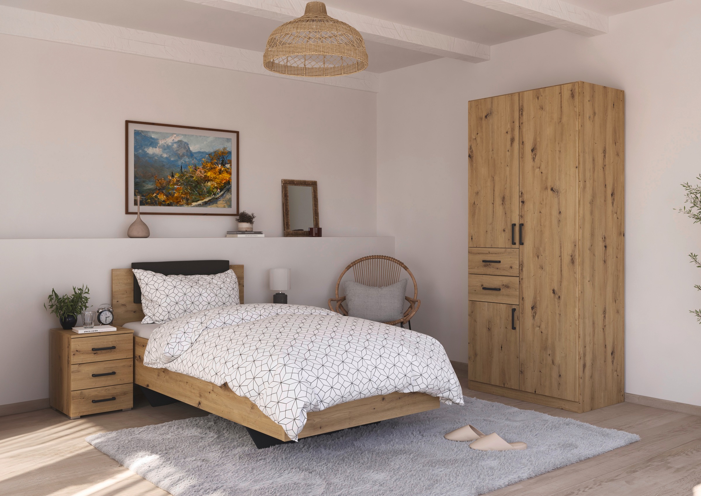 rauch Schlafzimmer-Set »Komplettzimmer Komplettschlafzimmer Schlafzimmer-Set (3-St.) MAIKA«, (Set, 3 tlg.), Schrank 3 Breiten, 2 Höhen, Bett 100 cm, Nachttisch MADE IN GERMANY