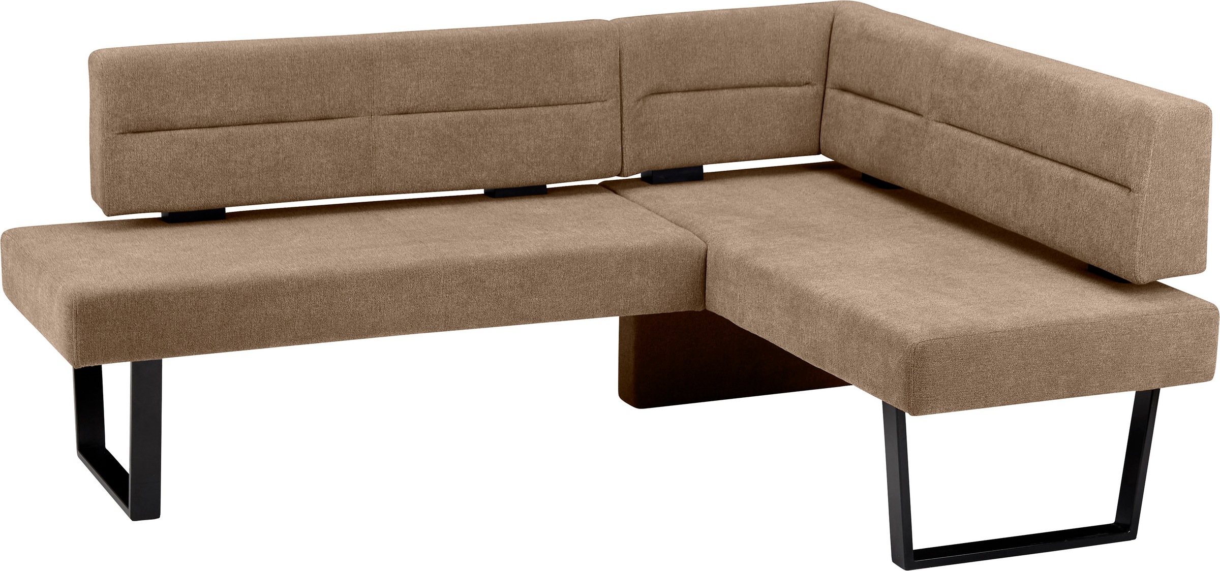 Eckbank MASSIVLINE & MORE "Martina", braun (braun, metall schwarz lackiert), B:155cm H:85cm T:195cm, Holzwerkstoff, Metall, Polyester, Sitzbänke, Eckbank, modernes Design, Gestell aus massivem Metall