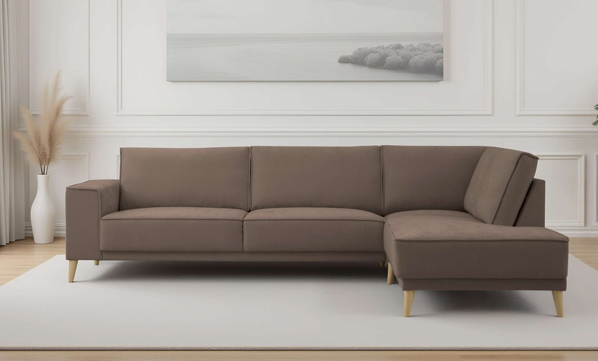 OTTO home Ecksofa »Oland Skandi, weicher Chenille-Stoff« L-Form, 289 cm, Wellenunterfederung, Skandi-Design, Massivholzfüße