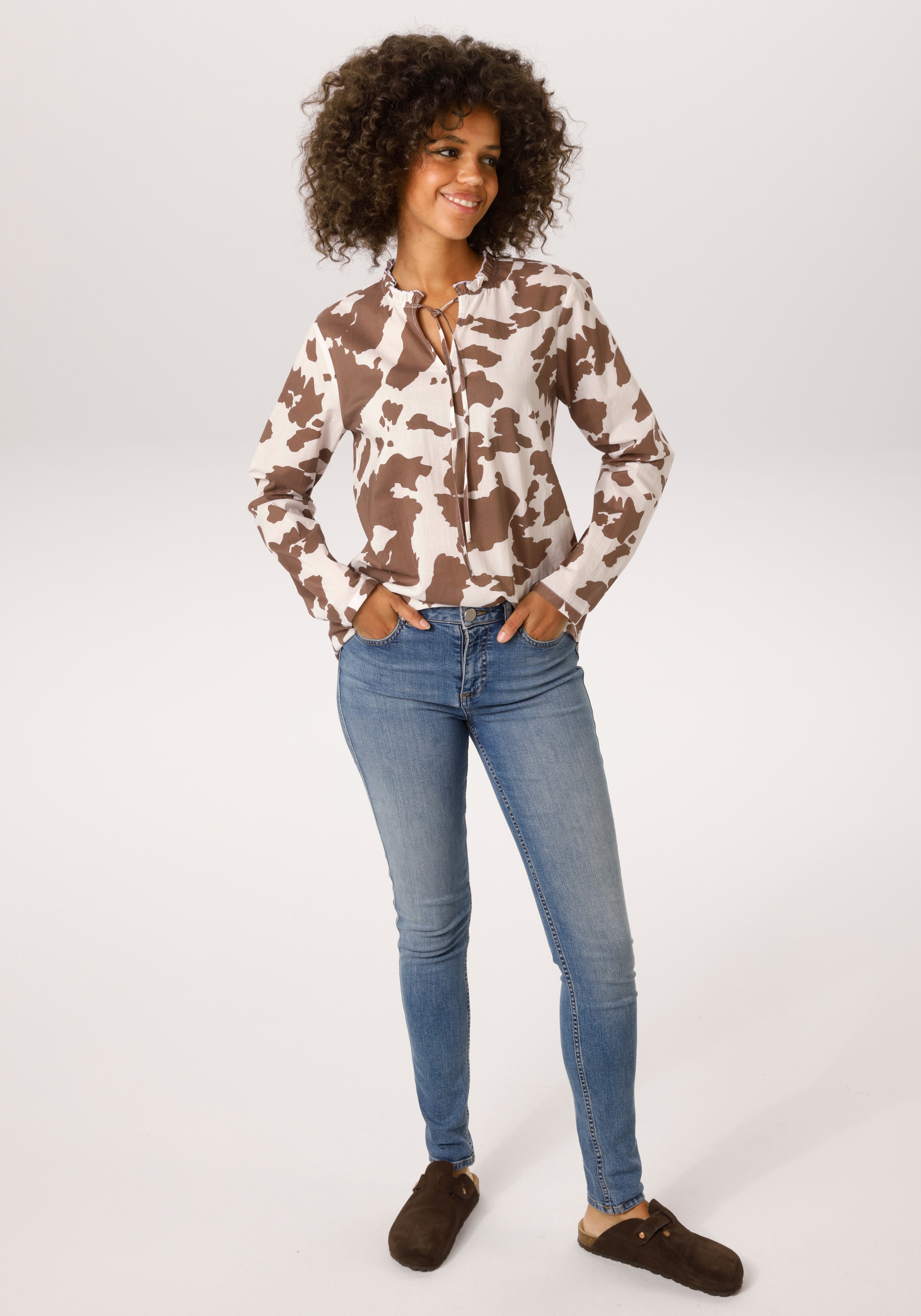 Aniston Casual Women's Pullover Blouse Wool White Brown Size 46 3