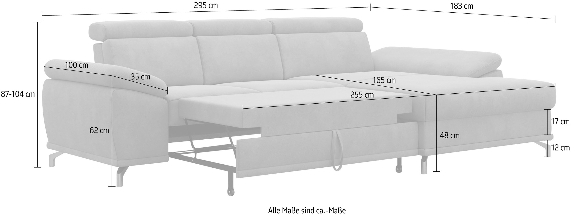 sit&more Ecksofa »Cabrio L-Form, mit Sitztiefenverstellung, Arm- und Kopfteilverstellung«, 2 Nierenkissen, Federkern, optional Bettfunktion und Stauraum