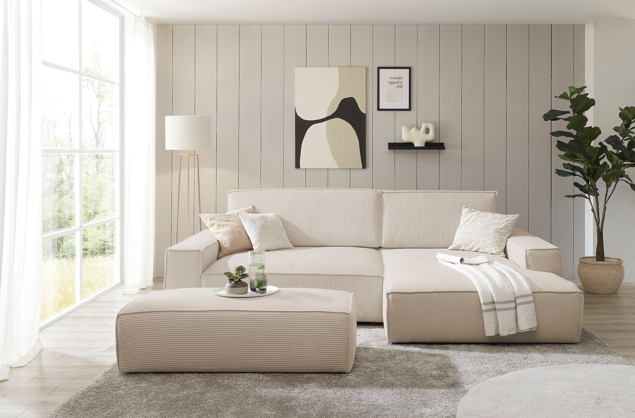 Home affaire Polsterecke »NEU: SHERWOOD XXL tief, L-Form mit Schlaffunktion, Big-Sofa mit Hocker«, (Set, 2 St.), stellbar zum Schlafsofa (Krokodilverbinder), Cord, Leinenoptik