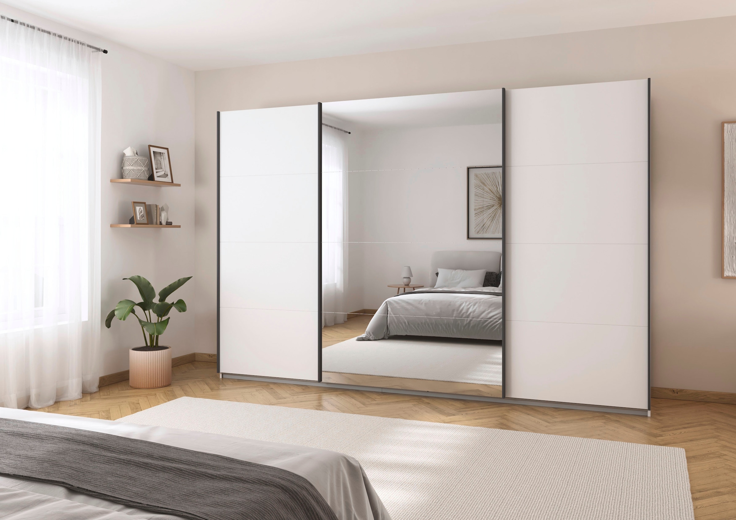 rauch Schwebetürenschrank »Kleiderschrank Schrank Garderobe AGORDO«, (in zwei Griff-Farben), Top Innenausstattung, in 4 Breiten und 2 Höhen MADE IN GERMANY