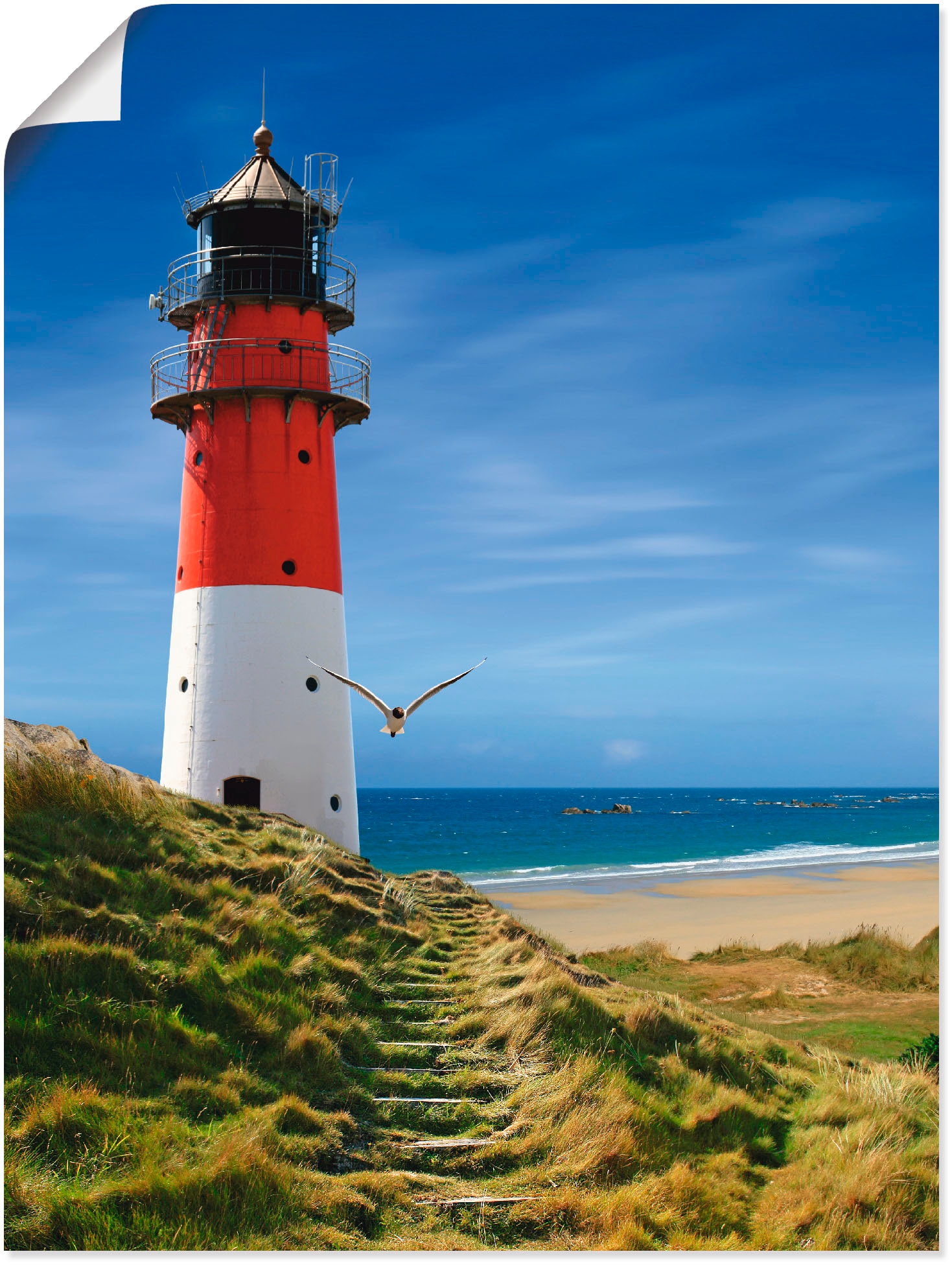 Artland Wandbild "Leuchtturm am Deich", Gebäude, (1 St.), als Leinwandbild, günstig online kaufen