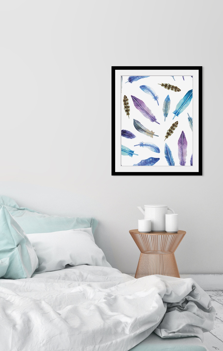 queence Bild »Tatti«, Federn-Kunst, HD Premium Poster-Druck inkl. Holzrahmen