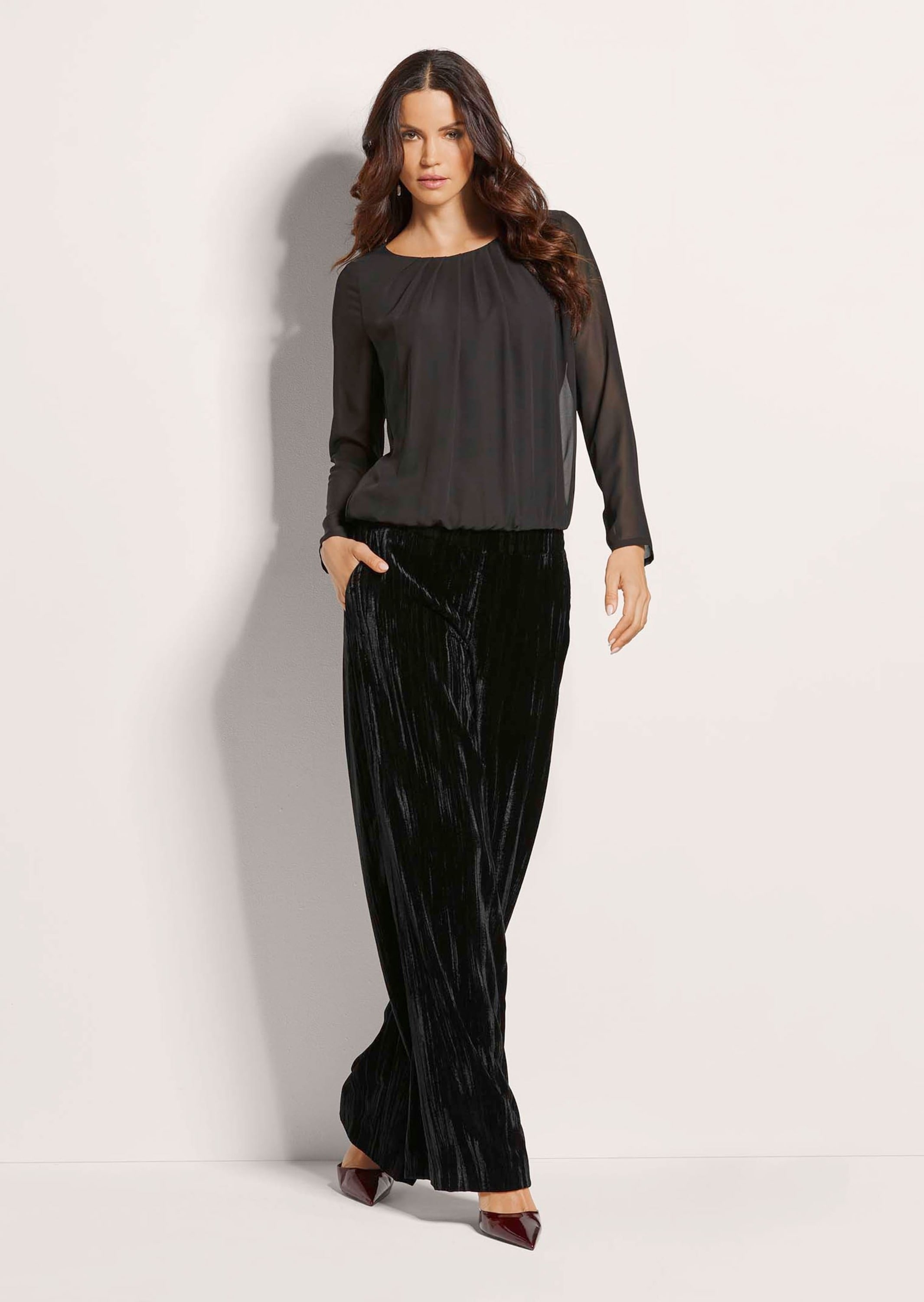 MADELEINE Langarmbluse »Bluse Rundhals-Bluse mit transparenten Ärmeln«