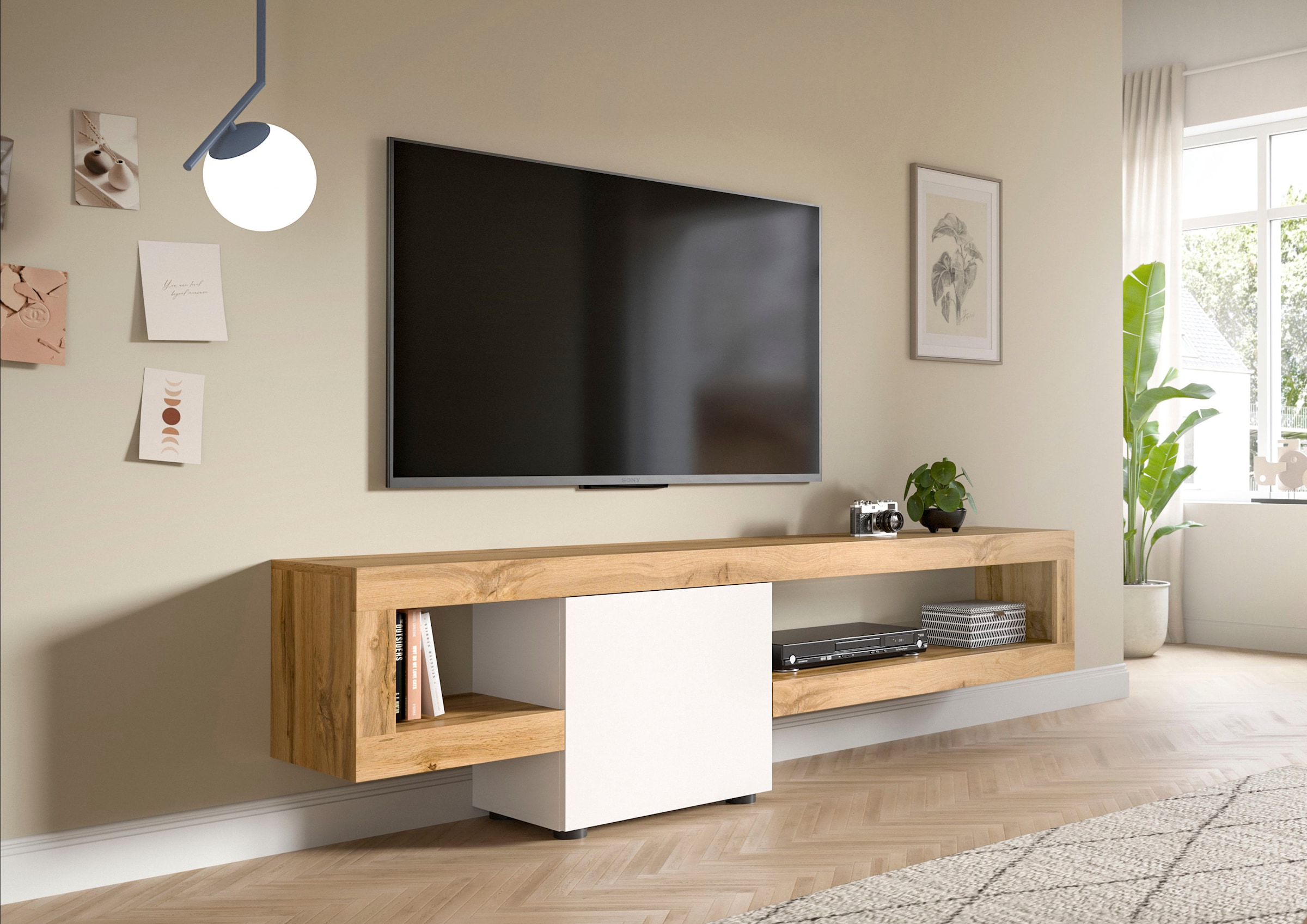 Home affaire Lowboard "Zolder, Breite 190 cm, push-to-open, 1 Tür, 2 offene günstig online kaufen