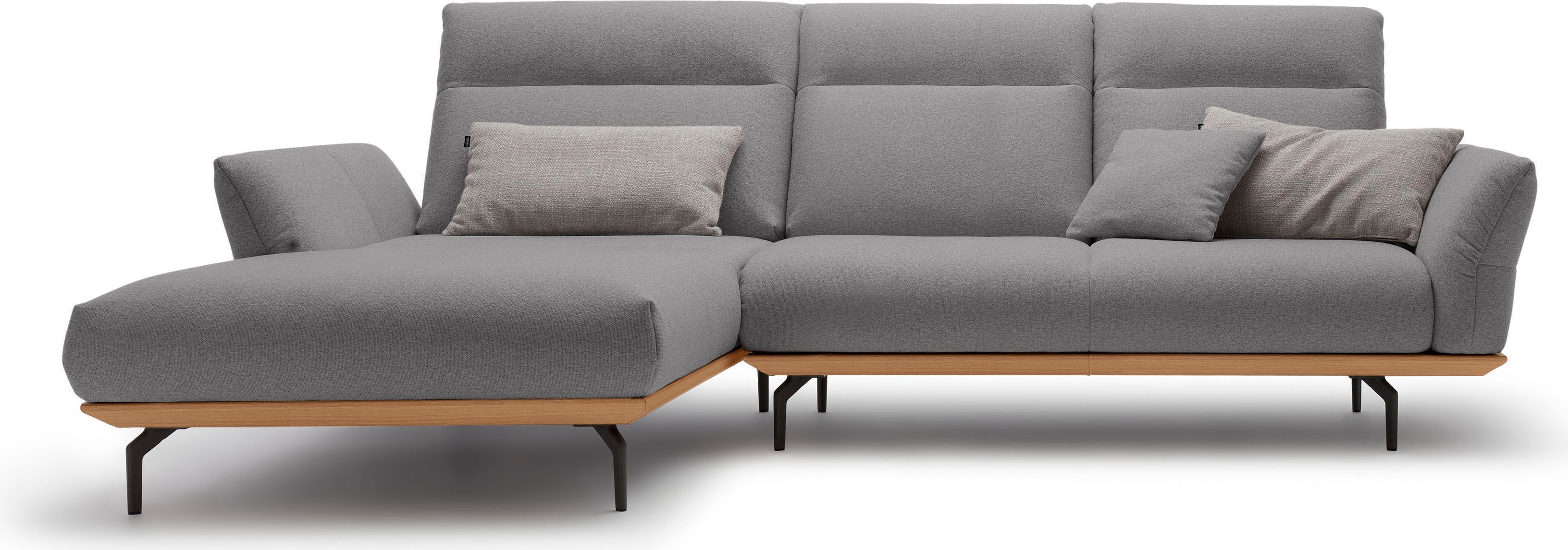 Creation BY ROLF BENZ Ecksofa "CR.460 Designsofa mit verstellbarer Rückenlehne, hochwertig & bequem" Sockel in Eiche, Alugussfüße in umbragrau, Breite 298 cm