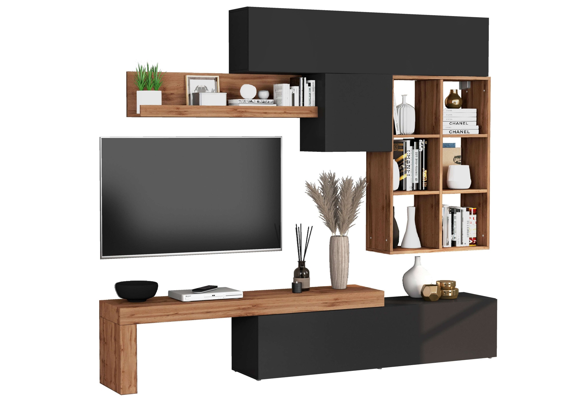 INOSIGN Wohnwand »Chronos Wohnwand, Medienwand, 5-er set«, (Set, 5 St.), ca. 270 cm mit Hängeschränke, Würfel, Regal, Lowboard, Made in Italy