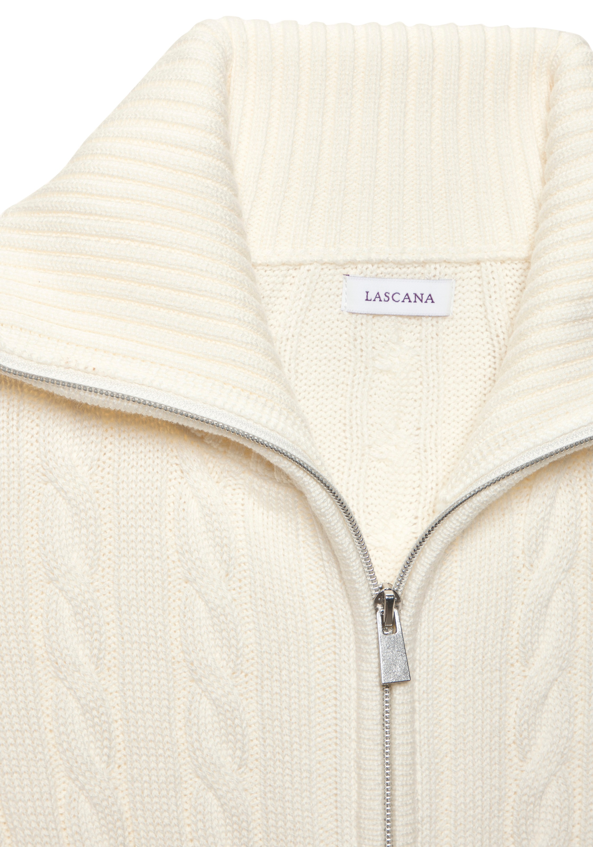 Strickjacke LASCANA, Herren, Gr. 32/34, creme, Strick, Obermaterial: 50% Baumwolle, 50% Polyacryl, unifarben, figurumspielend hüftlang, Strickjacken Strickjacke 3