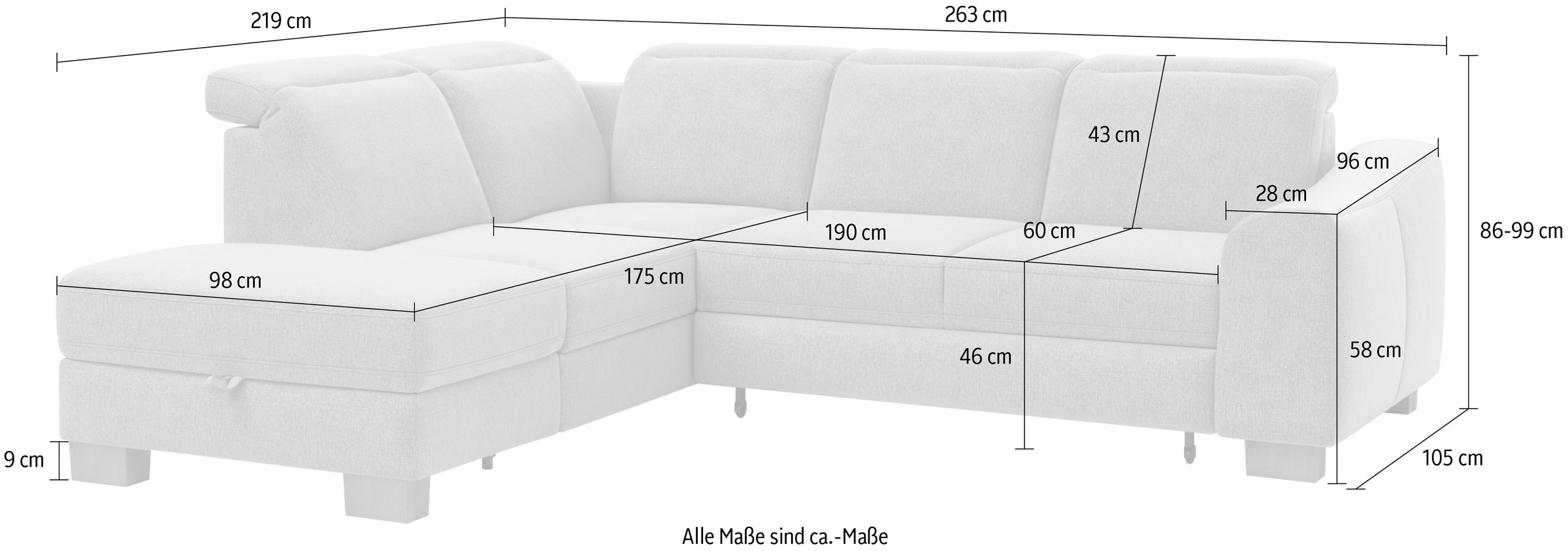 Home affaire Ecksofa »Dundee L-Form«, wahlweise mit Kopfteilverstellung und zusätzlich mit Bettfunktion
