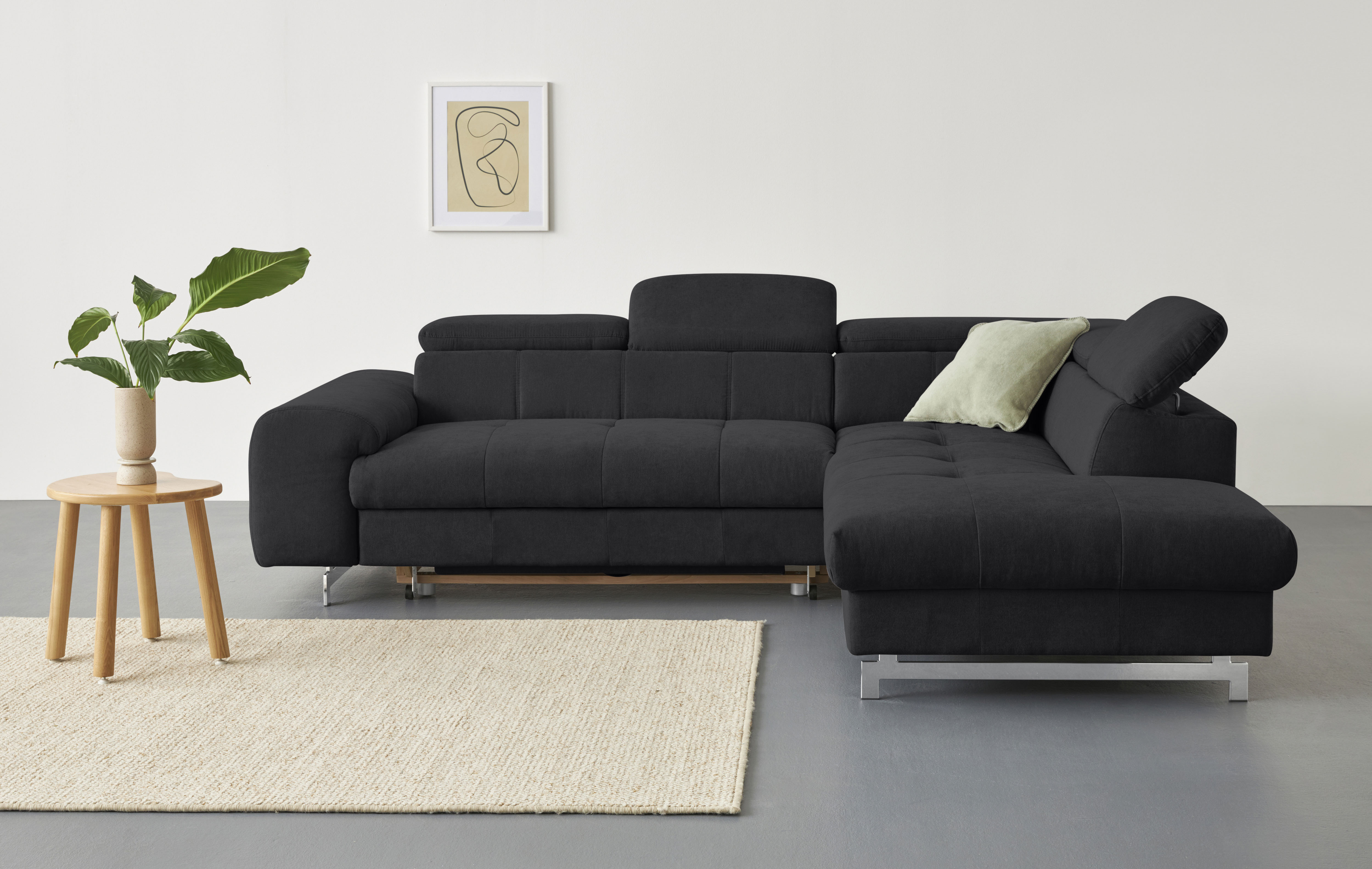 COTTA Ecksofa "Chef bequem, tolle Verarbeitungsdetails, Breite 262cm, L-Form" mit Kopfteilverstellung, edle Metallkufen, optional Schlaffunktion