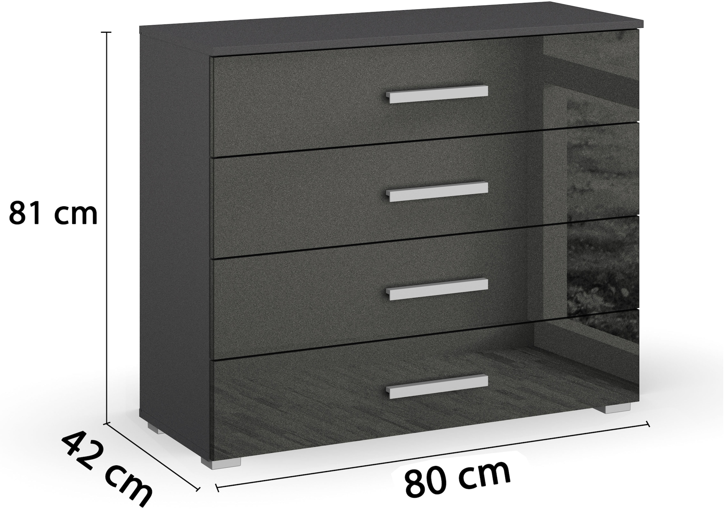 rauch Schubkastenkommode »Sideboard Kommode Schubkastenkommode KOLUNA mit Hochglanzfront«, (Breite 80 cm inkl. Soft-Close-Funktion), vier große und geräumige Schubladen mit viel Stauraum MADE IN GERMANY