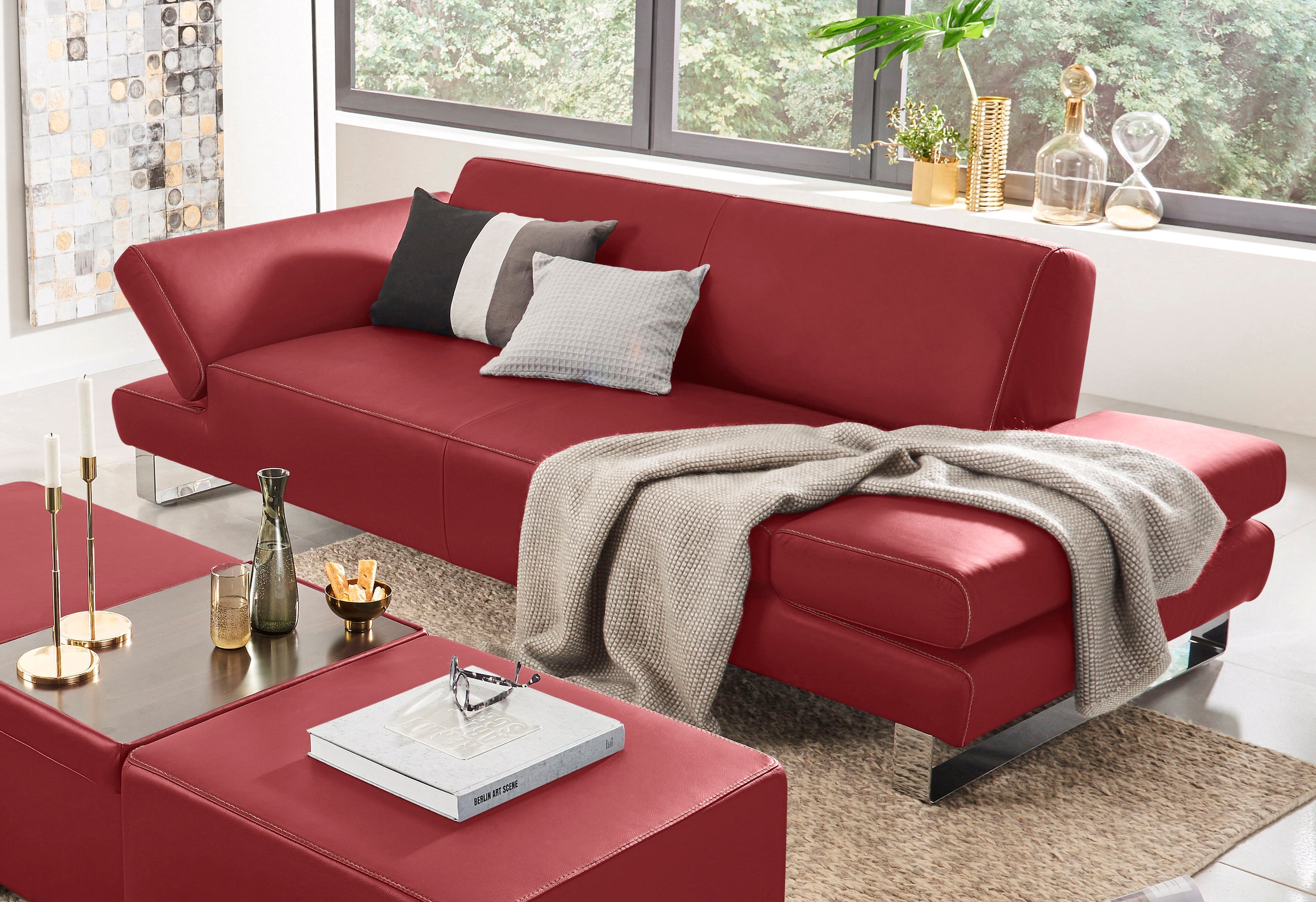 W.SCHILLIG 3-Sitzer "taboo Designsofa mit hohem Sitzkomfort" mit Normaltiefe, inklusive Armlehnenverstellung, mit Kontrastnaht