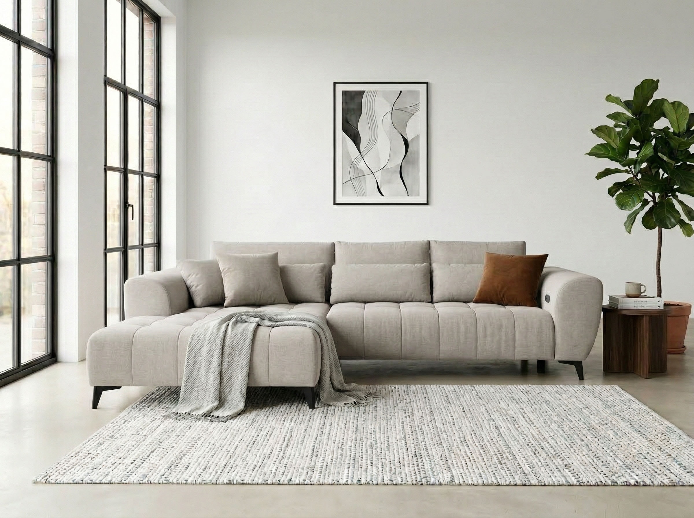 WERK2 Ecksofa "Garay 287 x 220 cm modern und bequem" Luxus-Microfaser, L-Form, XXL, elektrische Sitztiefenverstellung