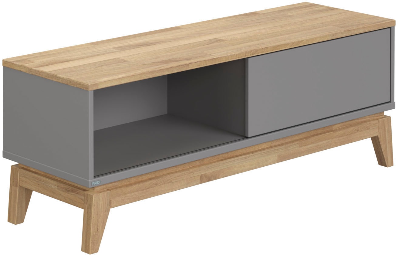 PAIDI Lowboard "STIENE in Beige oder Grau, 2 Fächer, Schiebetüre mit Soft-Close" B/H/T ca. 124/47/40cm, stabiles Lowboard mit Massivholz, Sitzfunktion, TV-Board